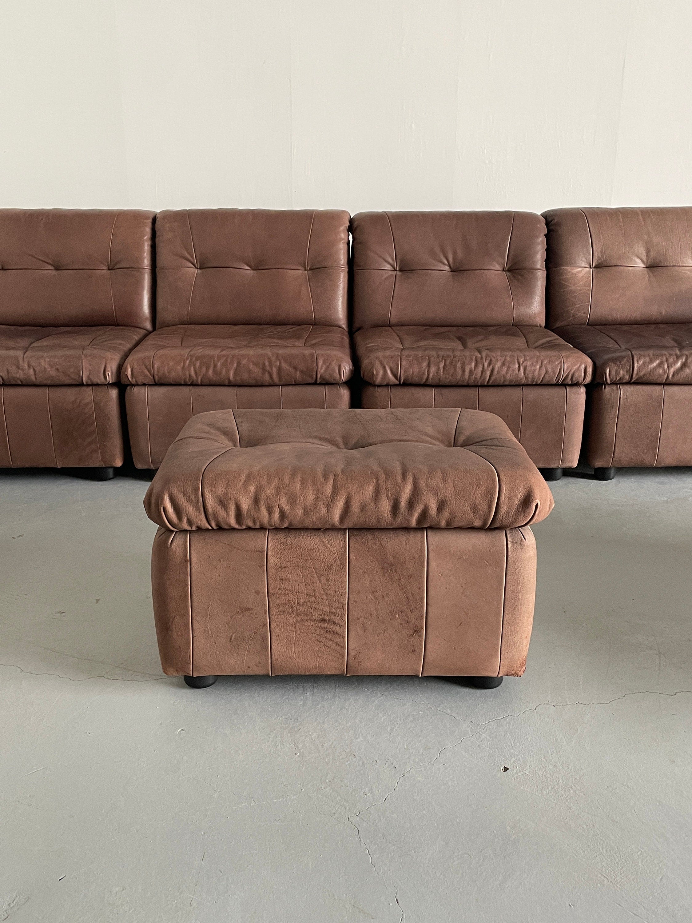 Patchwork Leather Modular Seating Sofa Set, 1970s