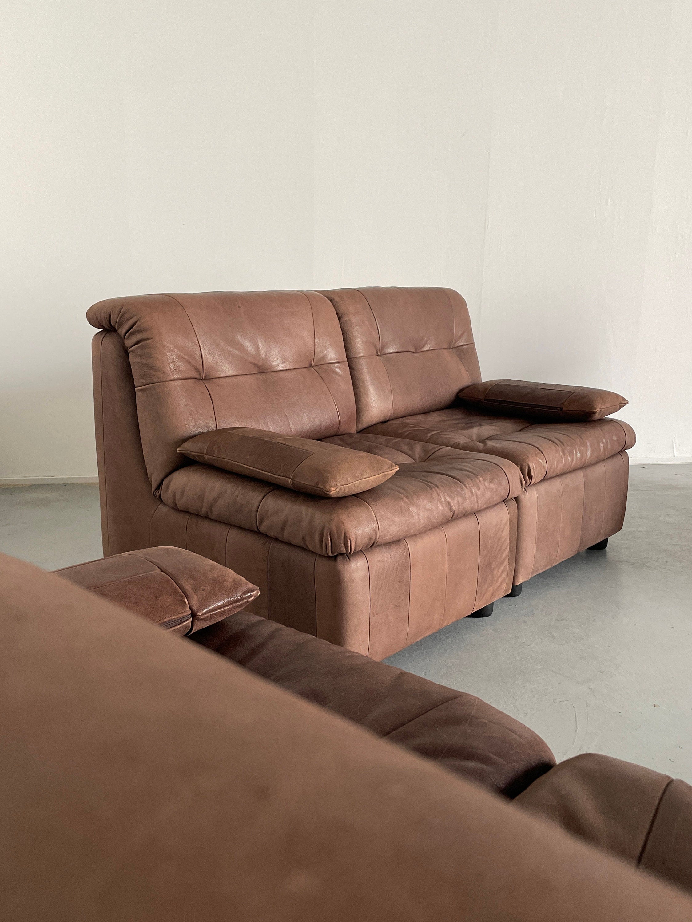 Patchwork Leather Modular Seating Sofa Set, 1970s