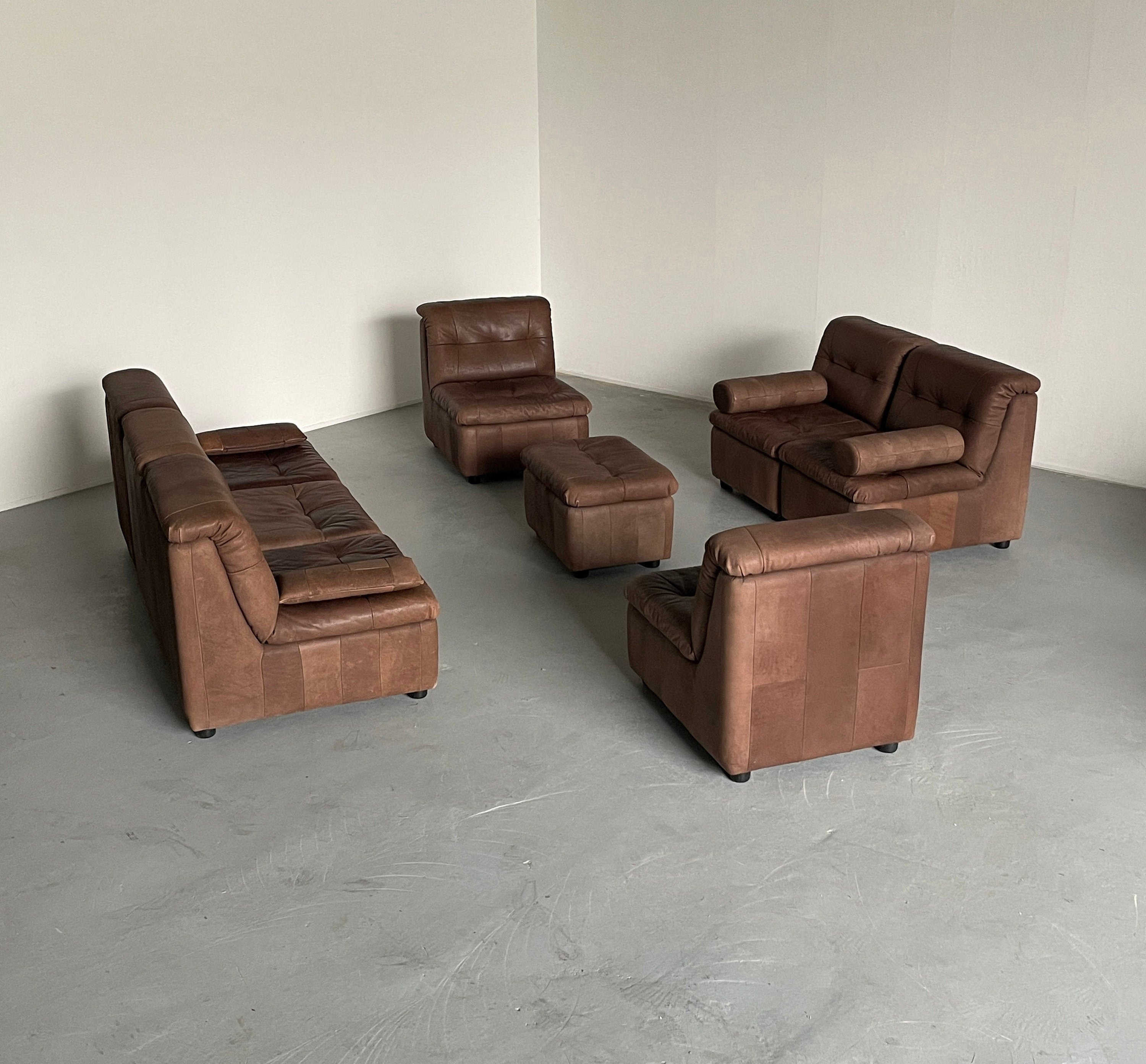 Patchwork Leather Modular Seating Sofa Set, 1970s