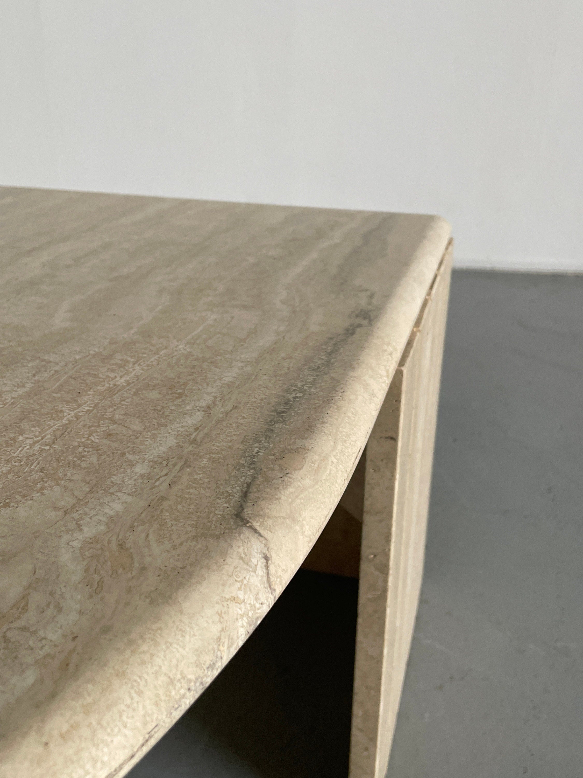 French Teardrop Travertine Coffee Table in the Style of Roche Bobois, 1980s