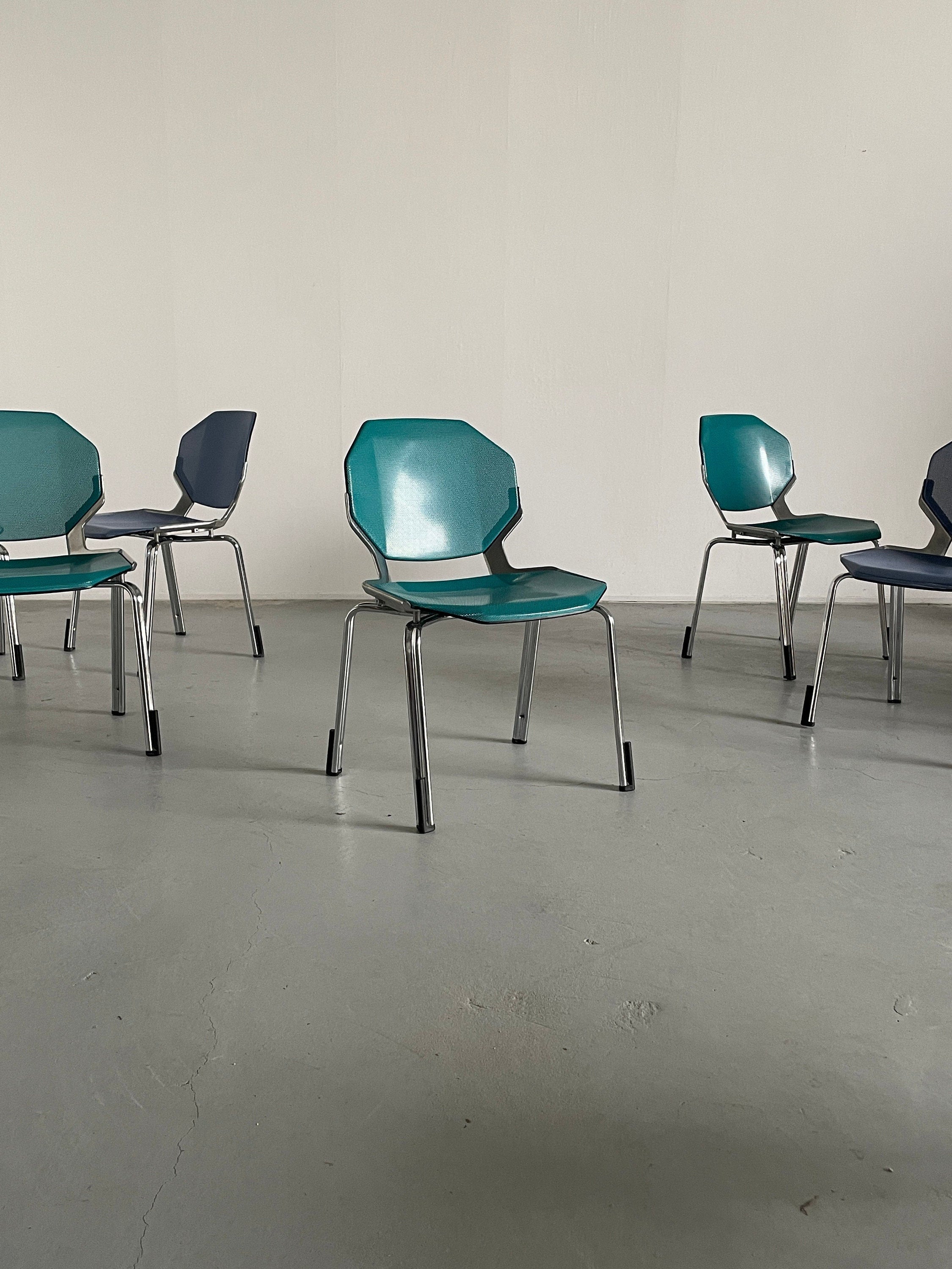 Space Age Futuristic Octagonal Metal Stackable Dining Chairs or Visitor Office Chairs by Fr?scher Sitform, 1990s Germany