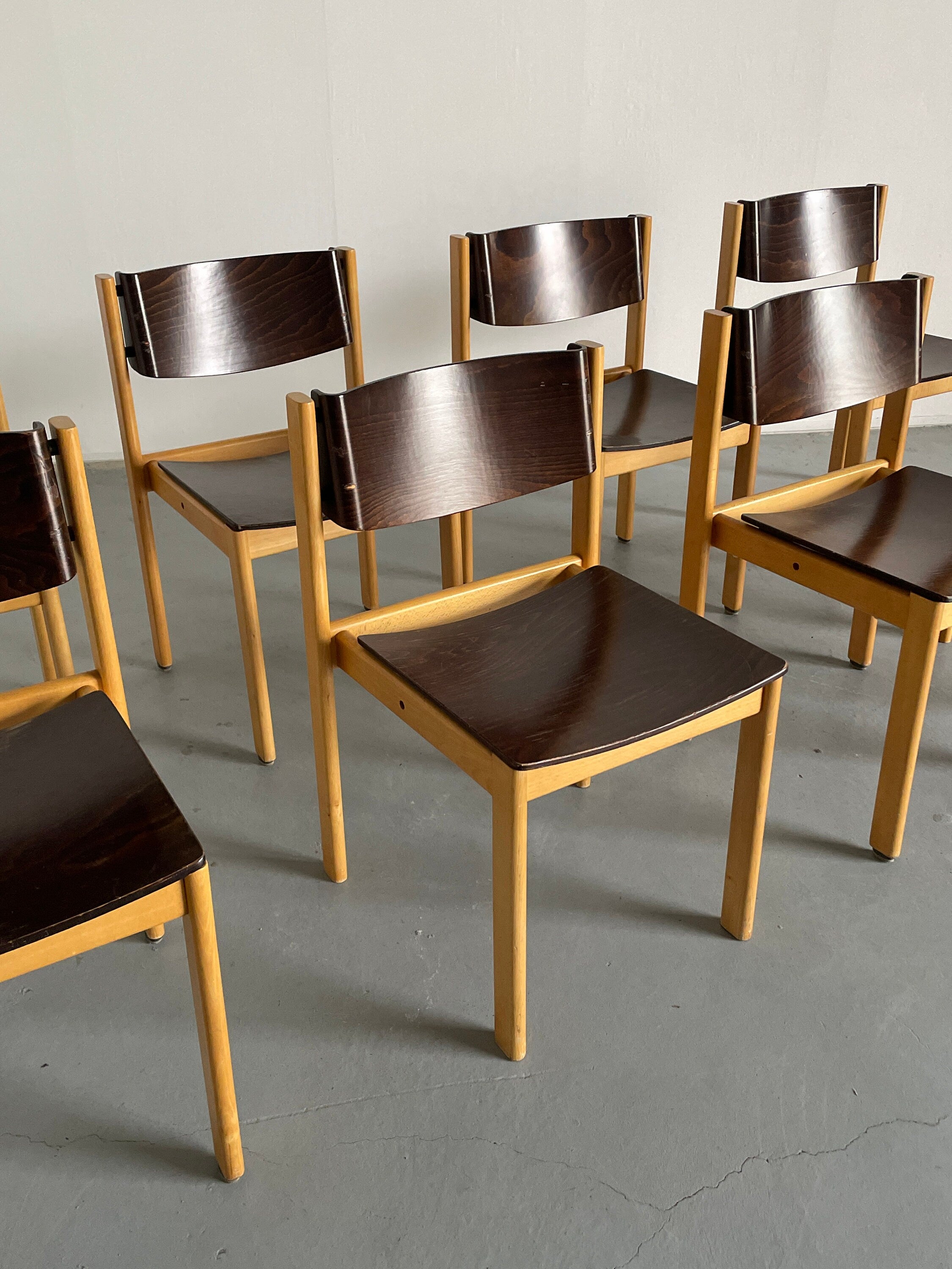 Mid-Century Bentwood Stackable Chairs in the Style of Roland Rainer, 1970s