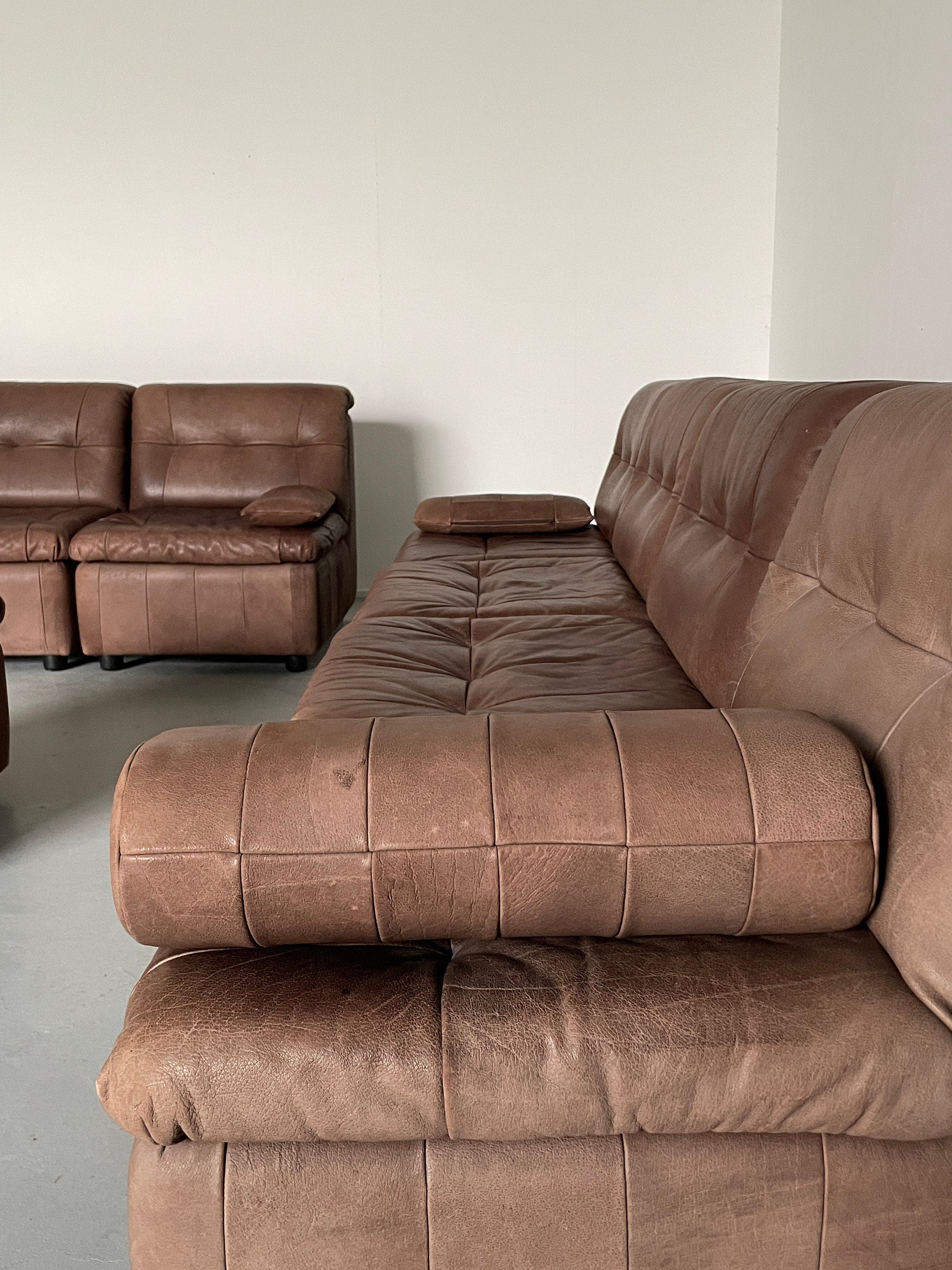 Patchwork Leather Modular Seating Sofa Set, 1970s