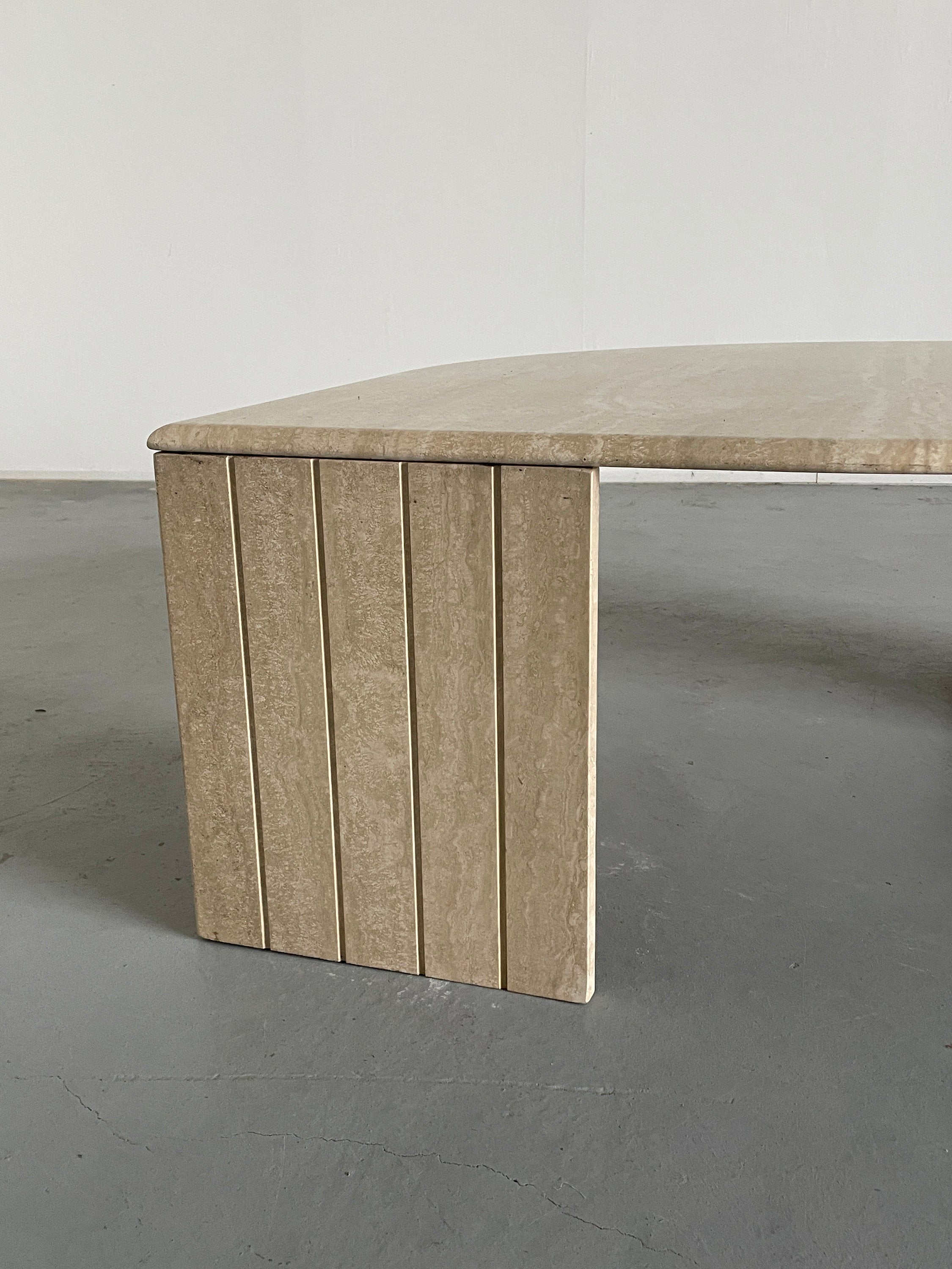 French Teardrop Travertine Coffee Table in the Style of Roche Bobois, 1980s