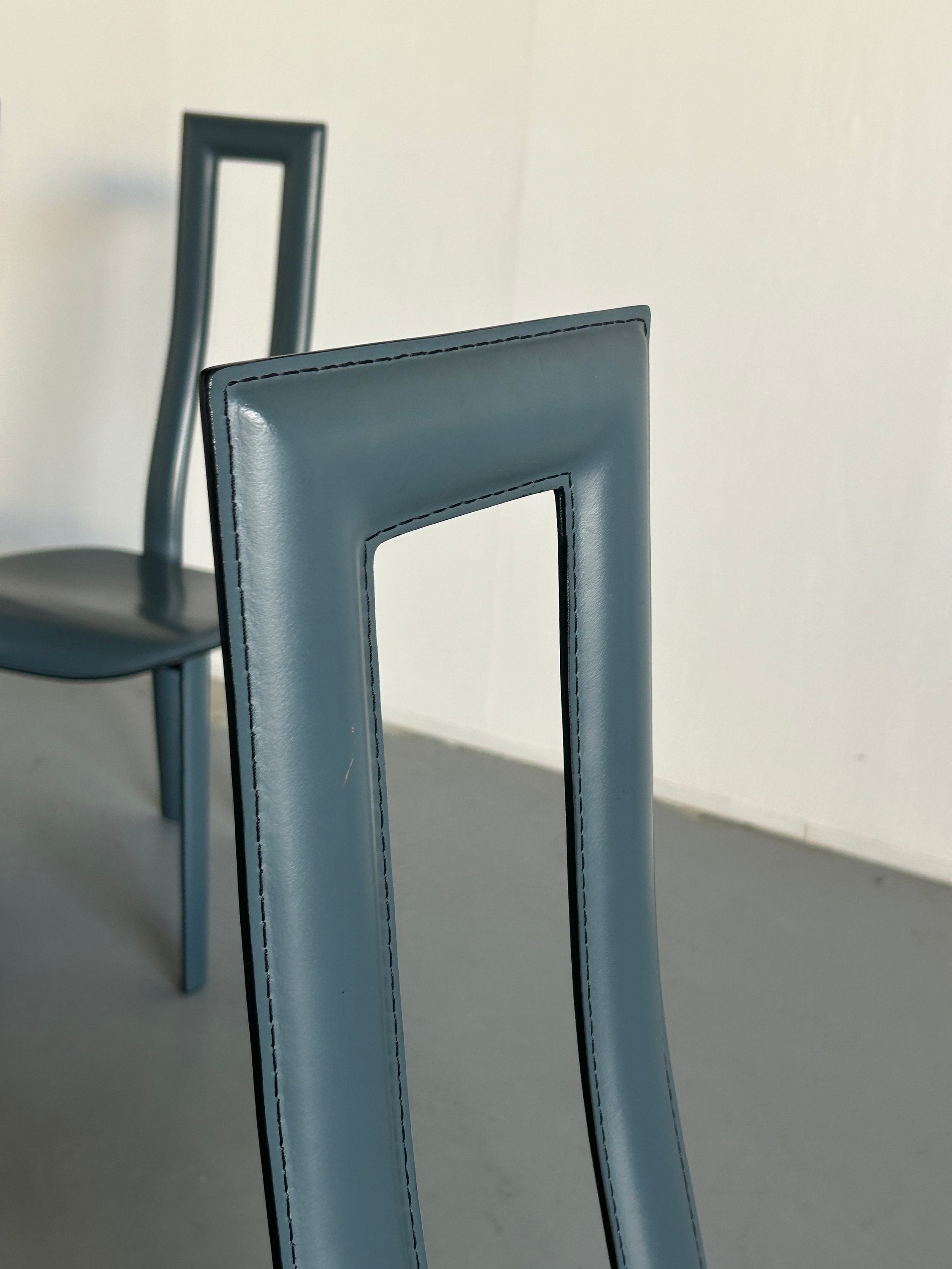 Set of 8 Vintage Italian Leather High Back Postmodern Dining Chairs, in Style of Pietro Constantini, 1980s Italy