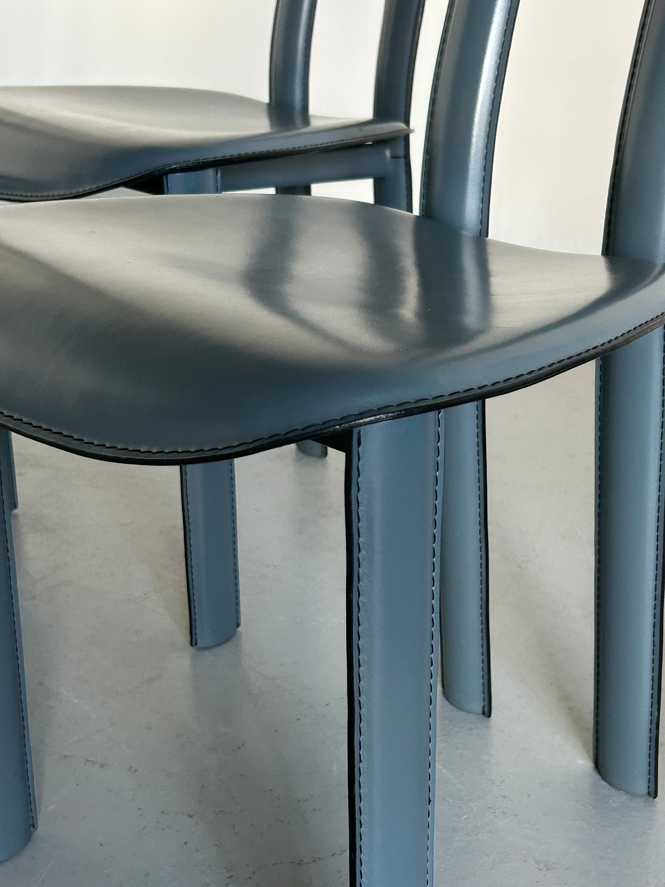 Set of 8 Vintage Italian Leather High Back Postmodern Dining Chairs, in Style of Pietro Constantini, 1980s Italy