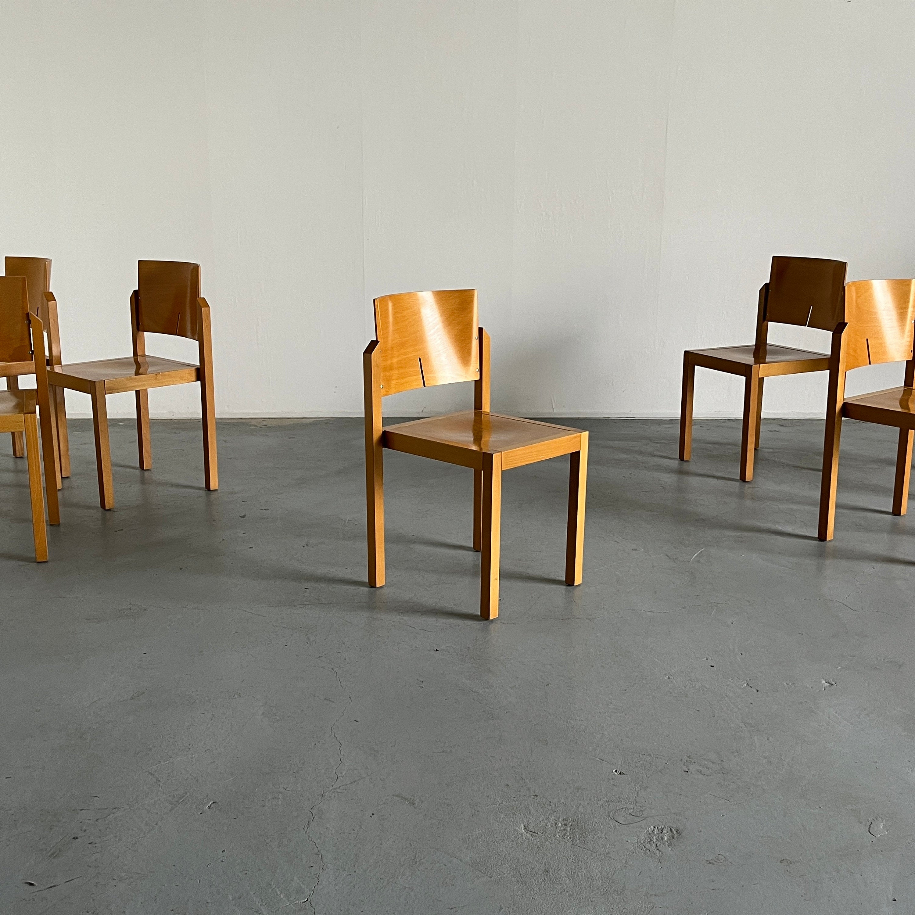 Thonet Postmodern Sculptural Wooden Stackable Chairs, 1990s