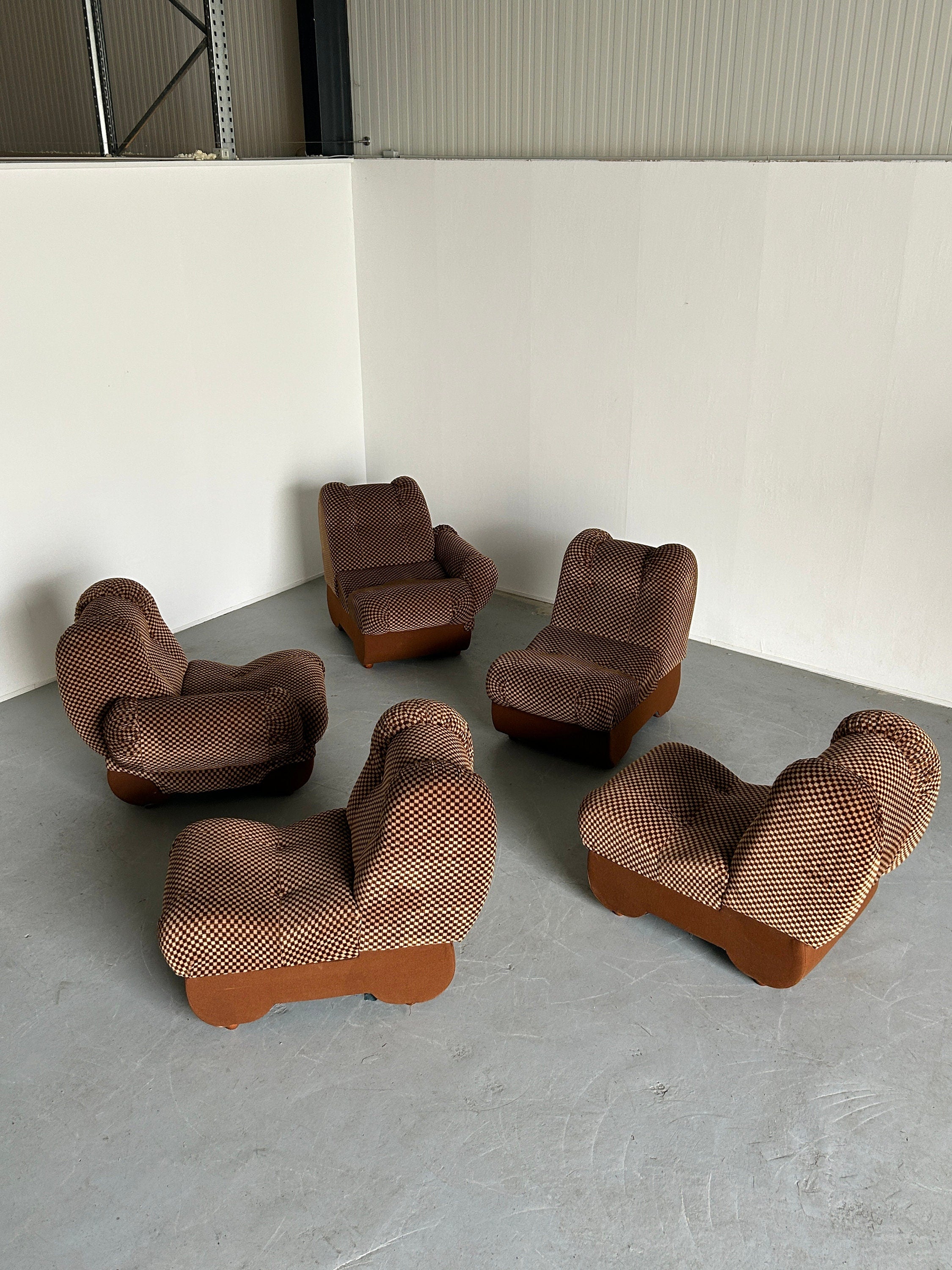 Italian Space Age Cloud Modular Sofa Set in Brown Striped Fabric, 1970s