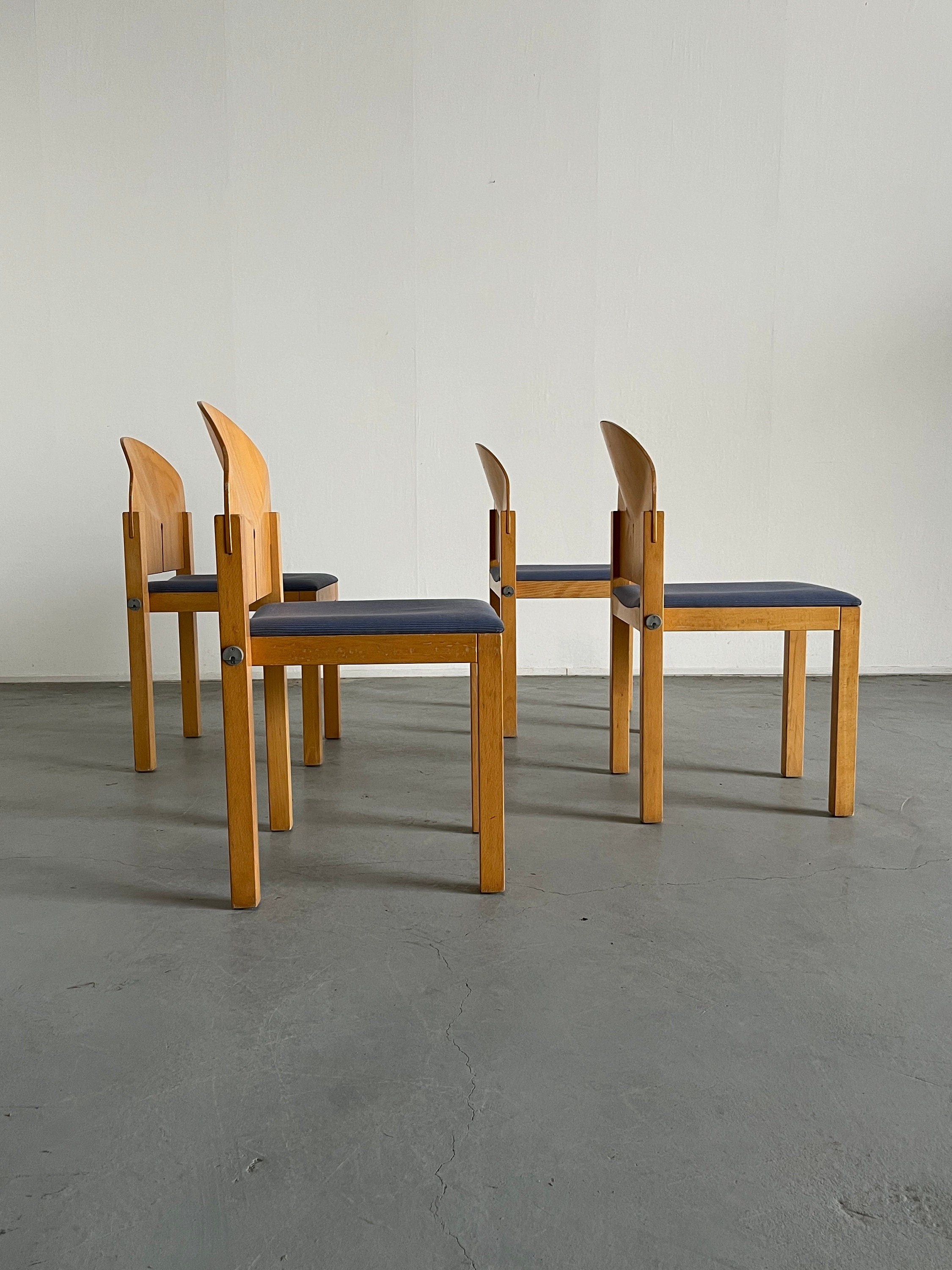 Set of 4 Postmodern Sculptural Wooden Stackable Dining Chairs by Arno Votteler for Bisterfeld and Weiss, Germany 1980