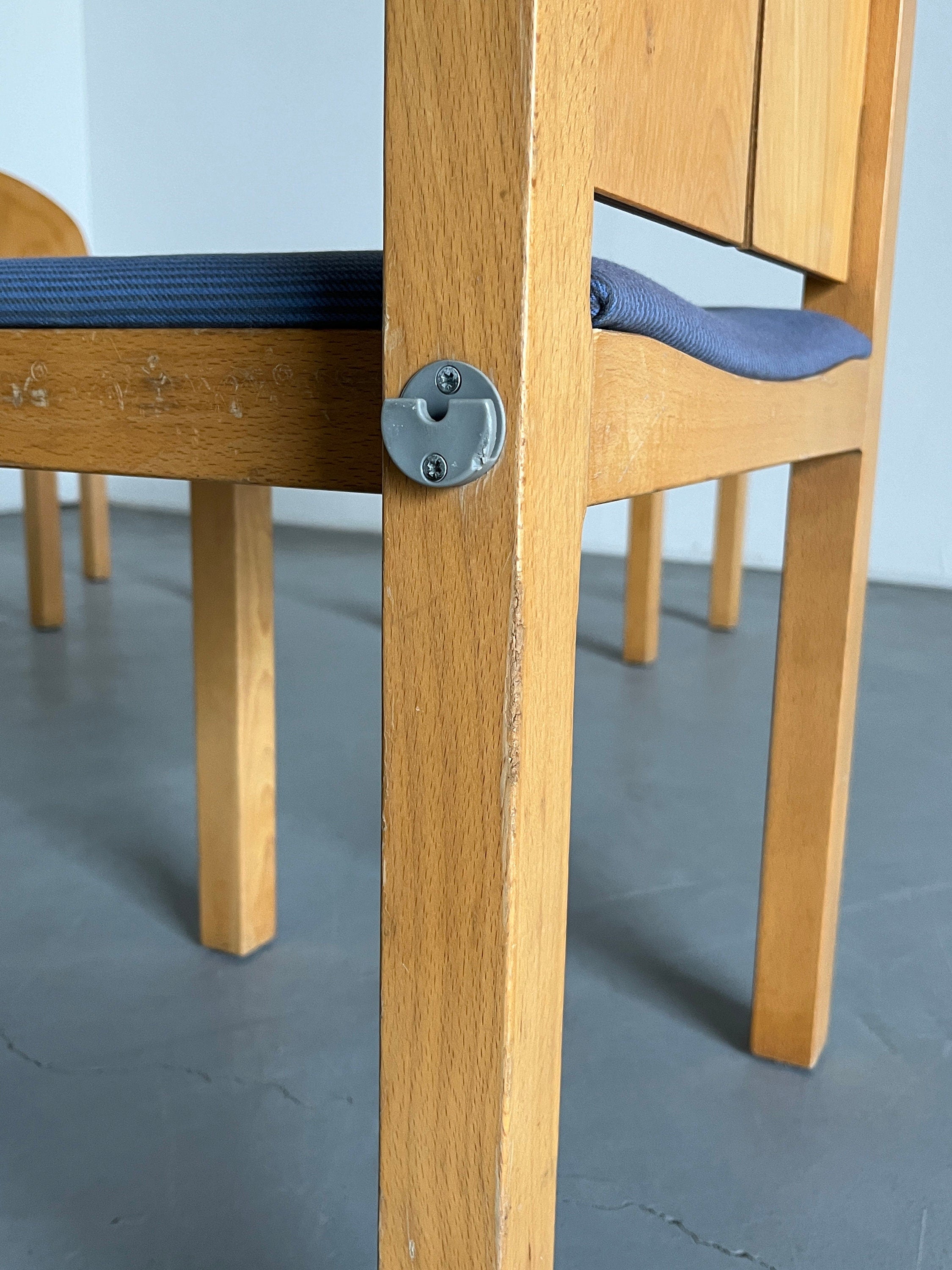 Set of 4 Postmodern Sculptural Wooden Stackable Dining Chairs by Arno Votteler for Bisterfeld and Weiss, Germany 1980