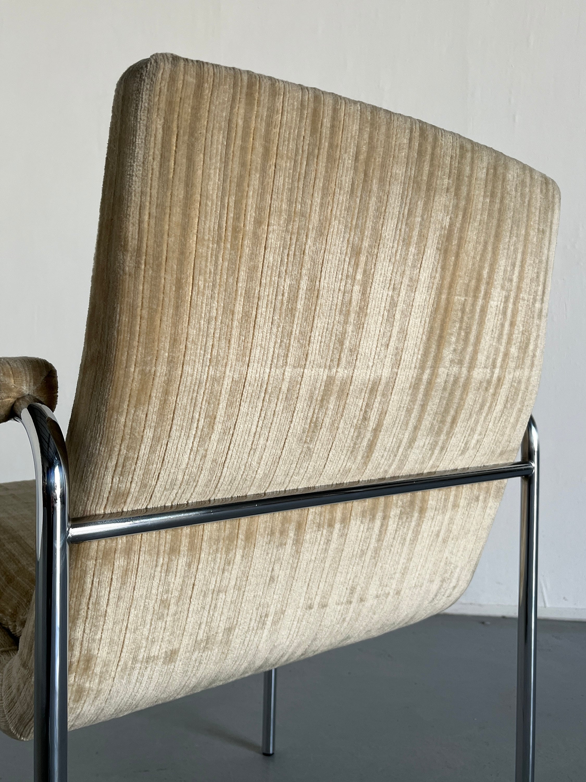 Mid-Century Chrome Tubular Steel and Striped Upholstery Armchairs, 1970s