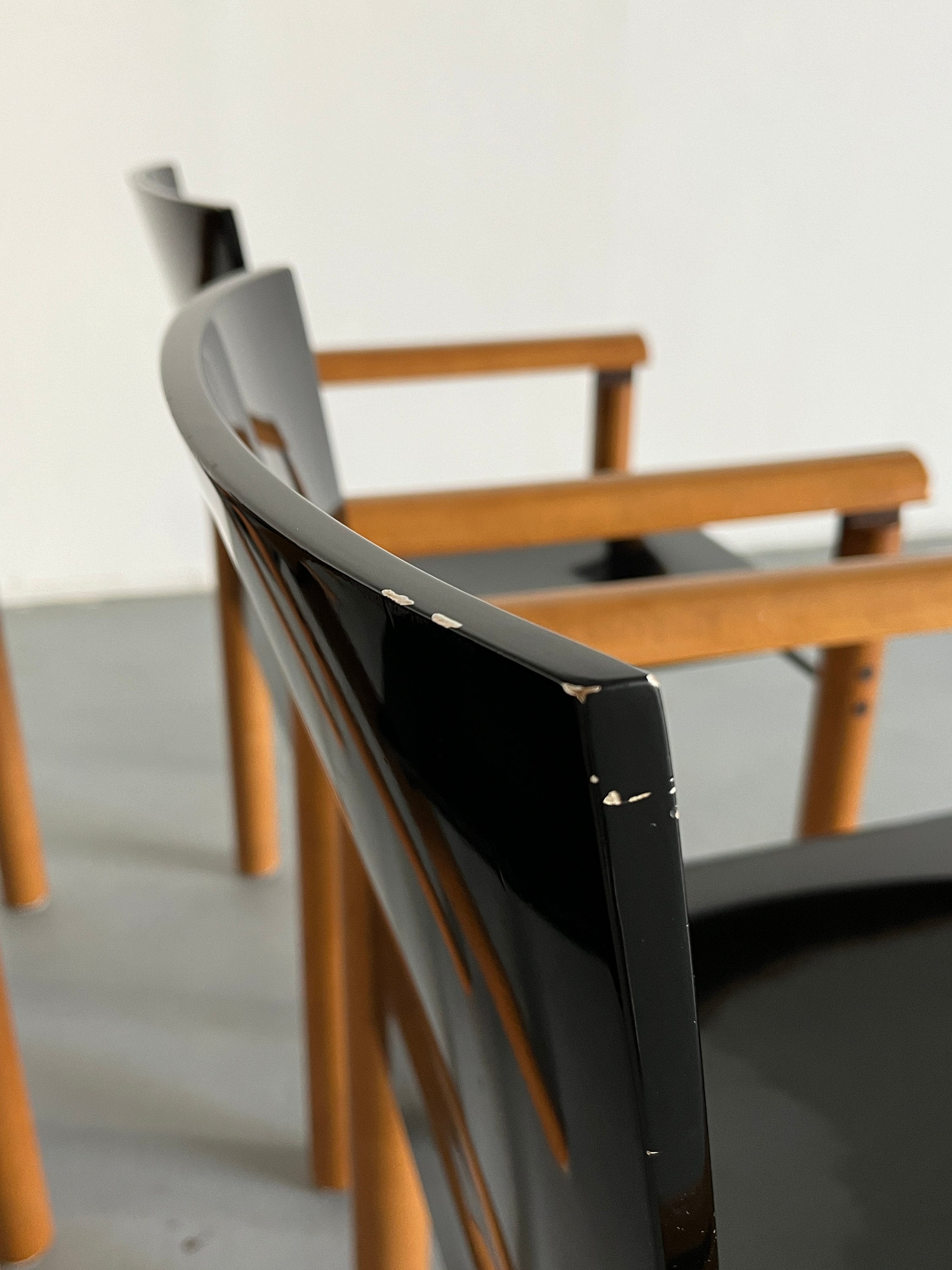 Elegant Modernist Wooden Armchairs in Dark Gloss Finish, Attributed to Artelano, 1970s