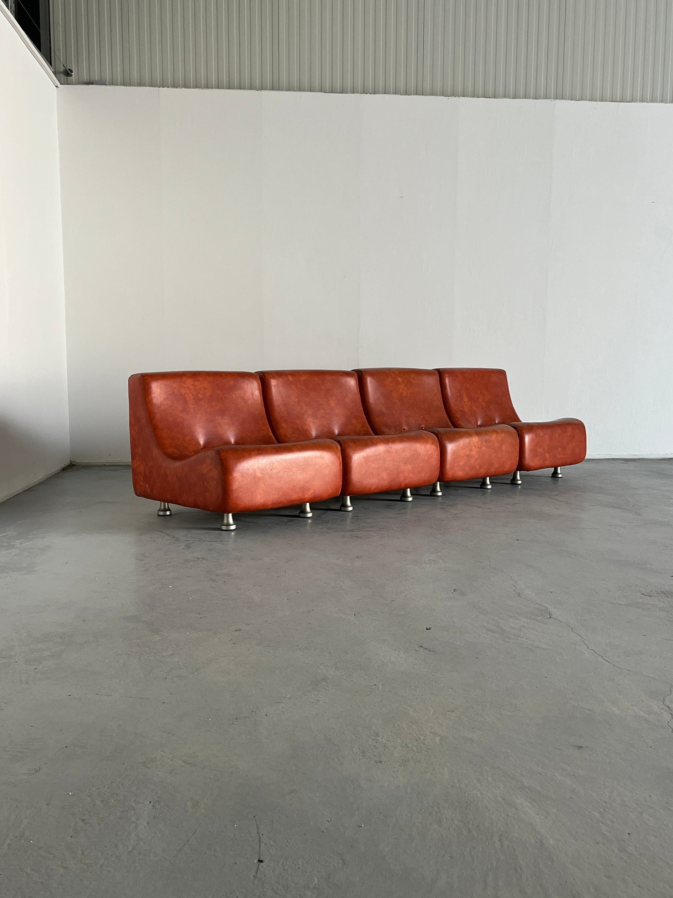 Vintage Italian Space Age Modular Sofa or Lounge Seating Set in Faux Leather, in Style of COR, 1970s Italy, Set of Four