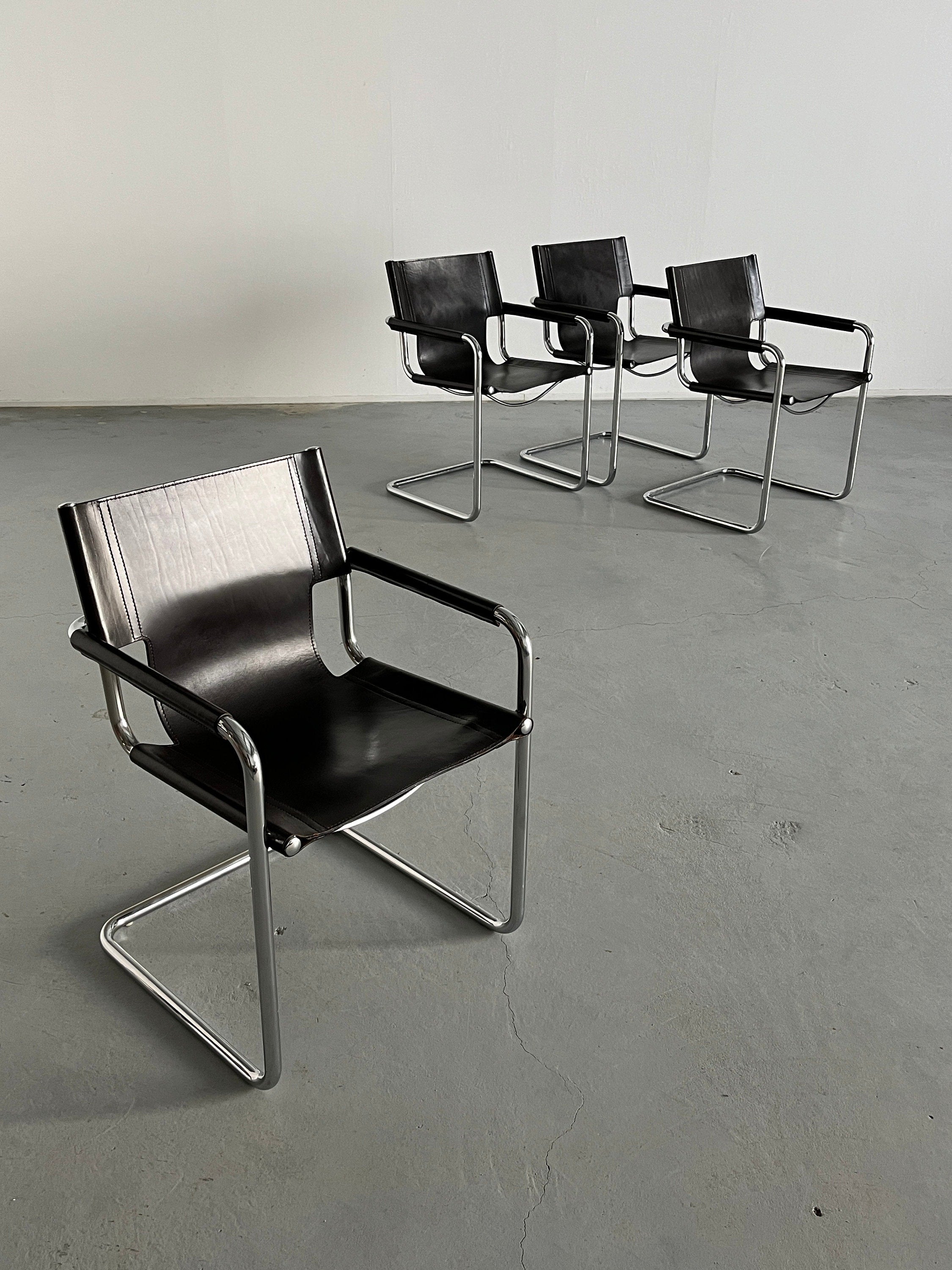 Leather Cantilever Armchairs in Style of Matteo Grassi, 1980s