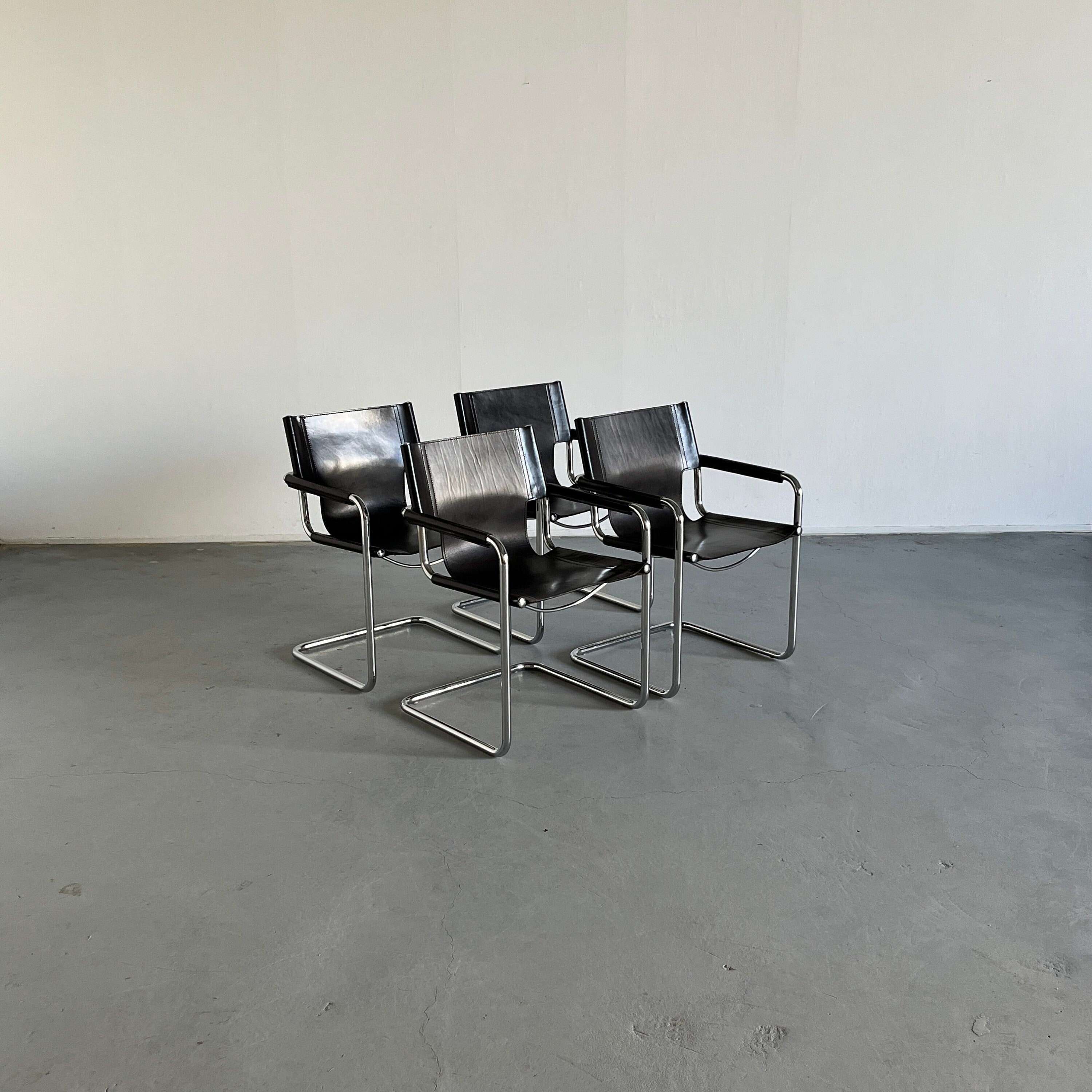 Leather Cantilever Armchairs in Style of Matteo Grassi, 1980s