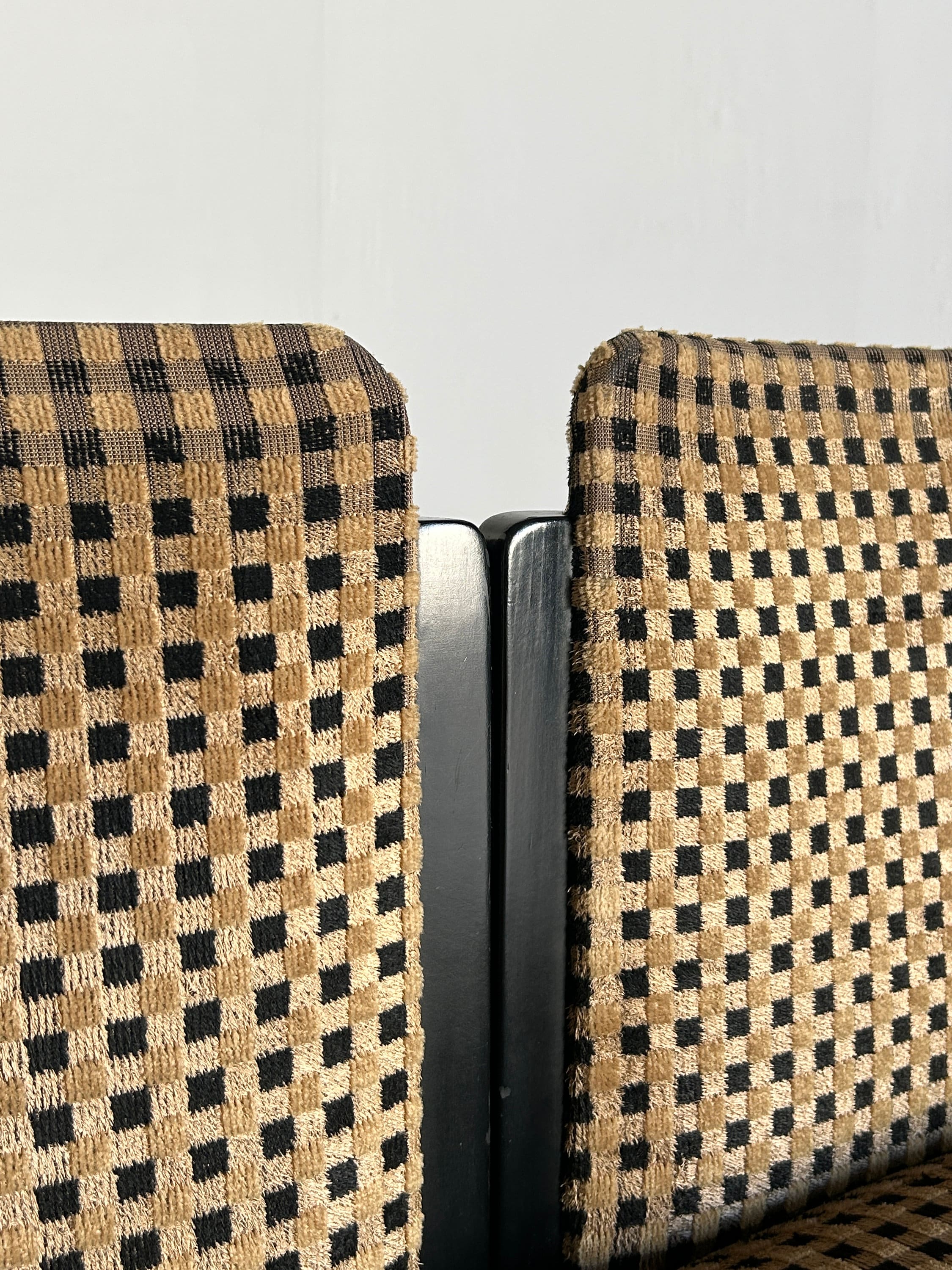 Italian Sculptural Lacquered Bentwood Dining Chairs, Geometric Pattern Velvet