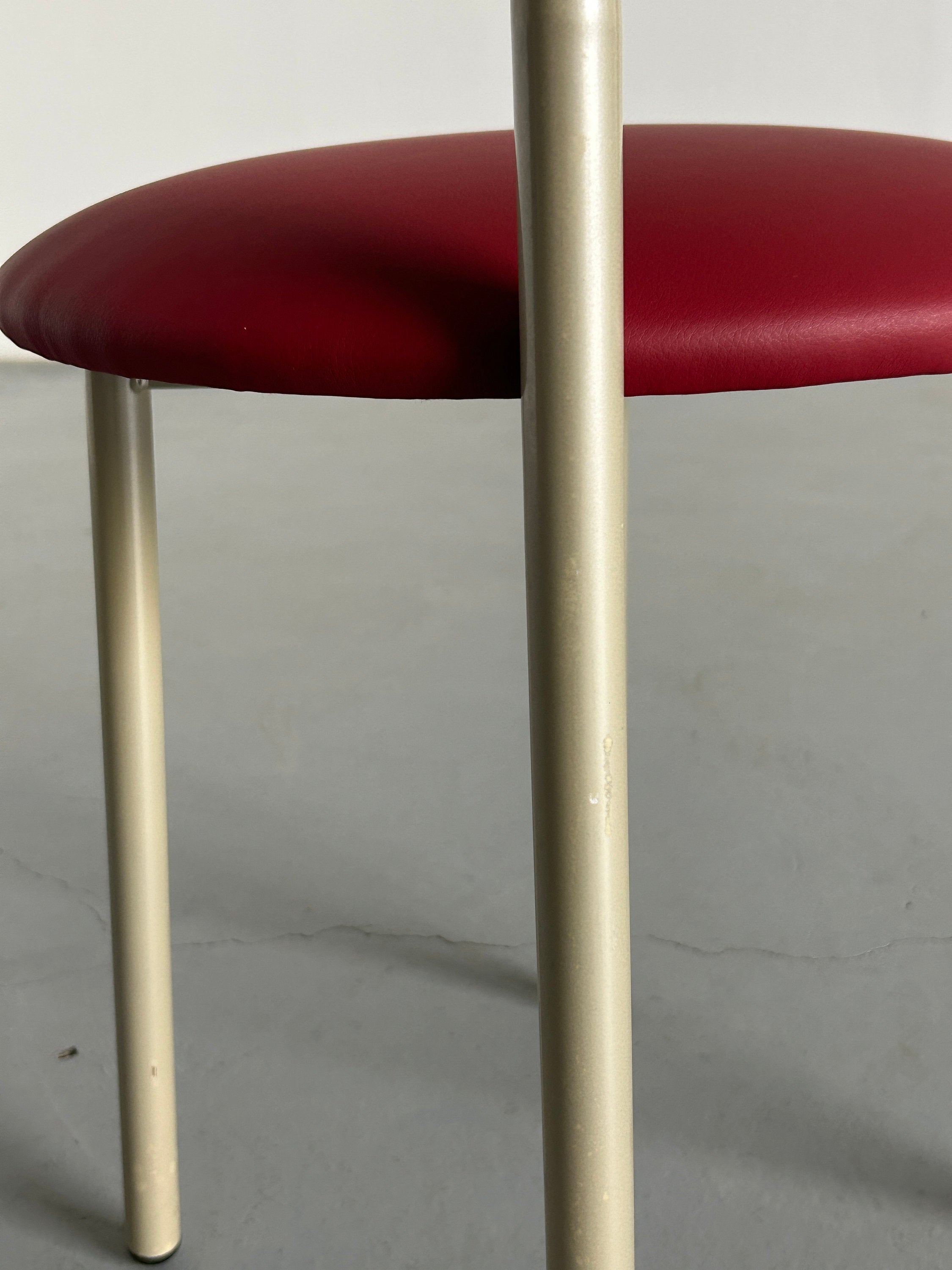 Memphis Style Metal Chair with Red Faux Leather Upholstery, 1980s