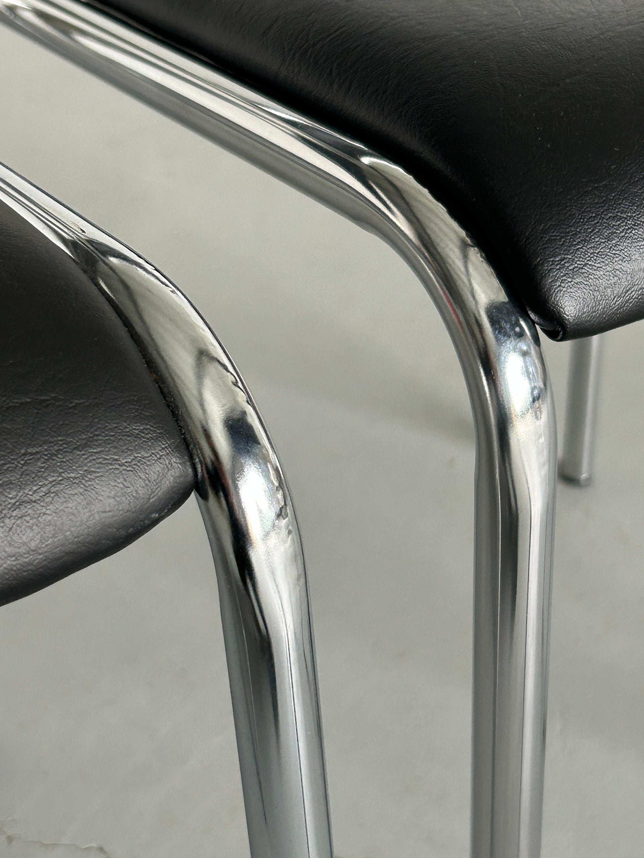Bauhaus Chrome Tubular Steel and Black Chrome Leather Chairs