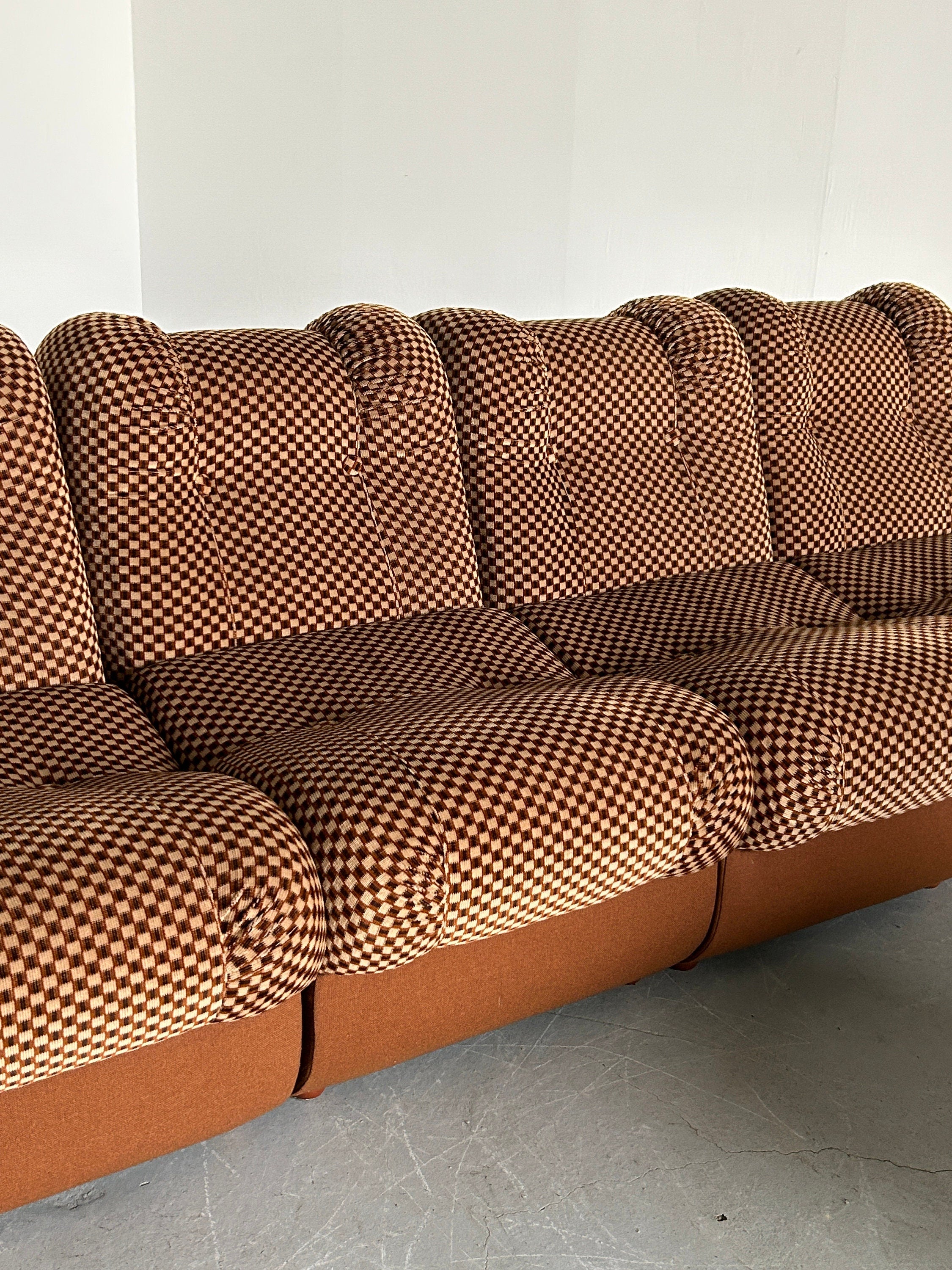 Italian Space Age Cloud Modular Sofa Set in Brown Striped Fabric, 1970s