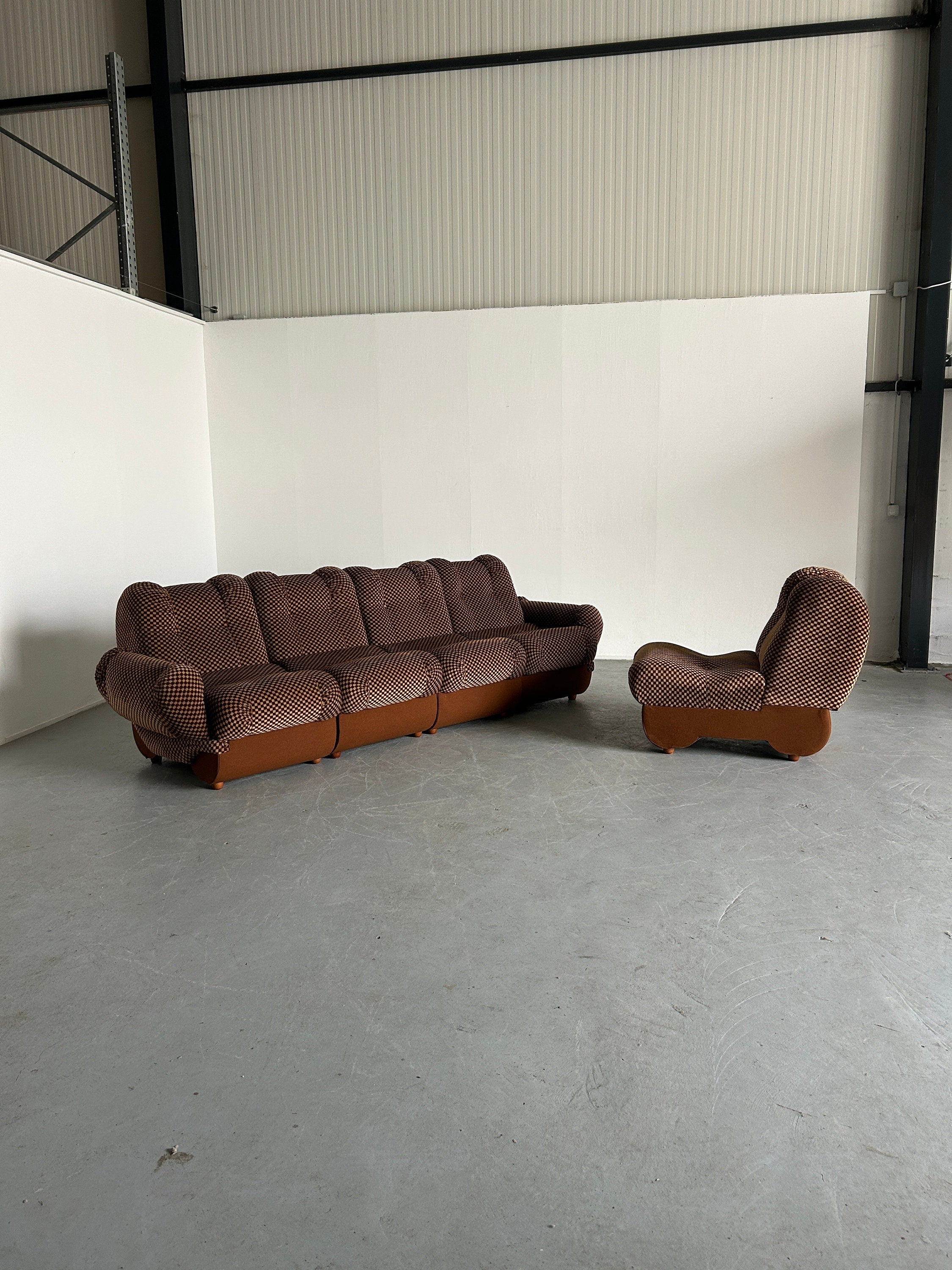 Italian Space Age Cloud Modular Sofa Set in Brown Striped Fabric, 1970s
