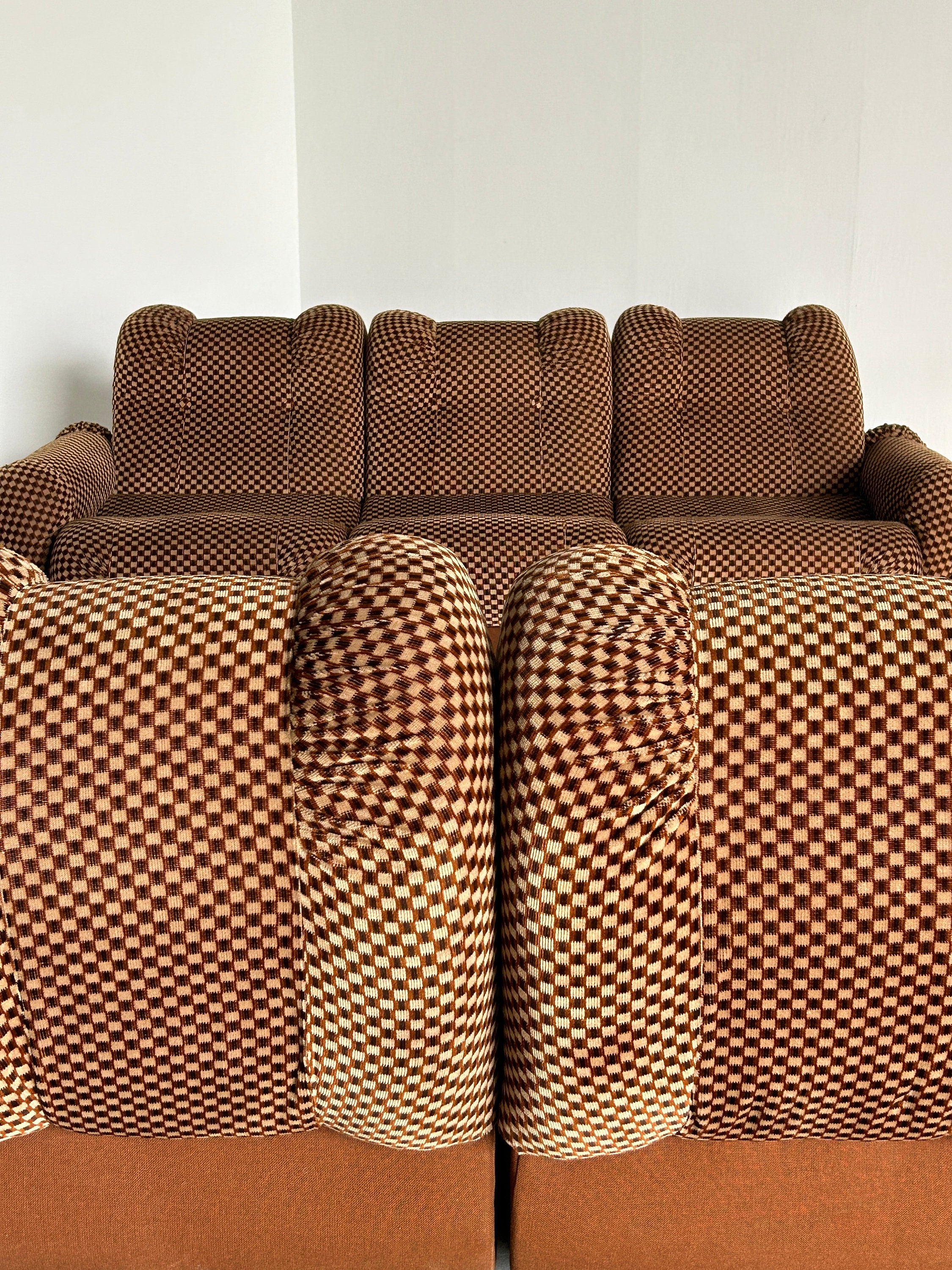 Italian Space Age Cloud Modular Sofa Set in Brown Striped Fabric, 1970s