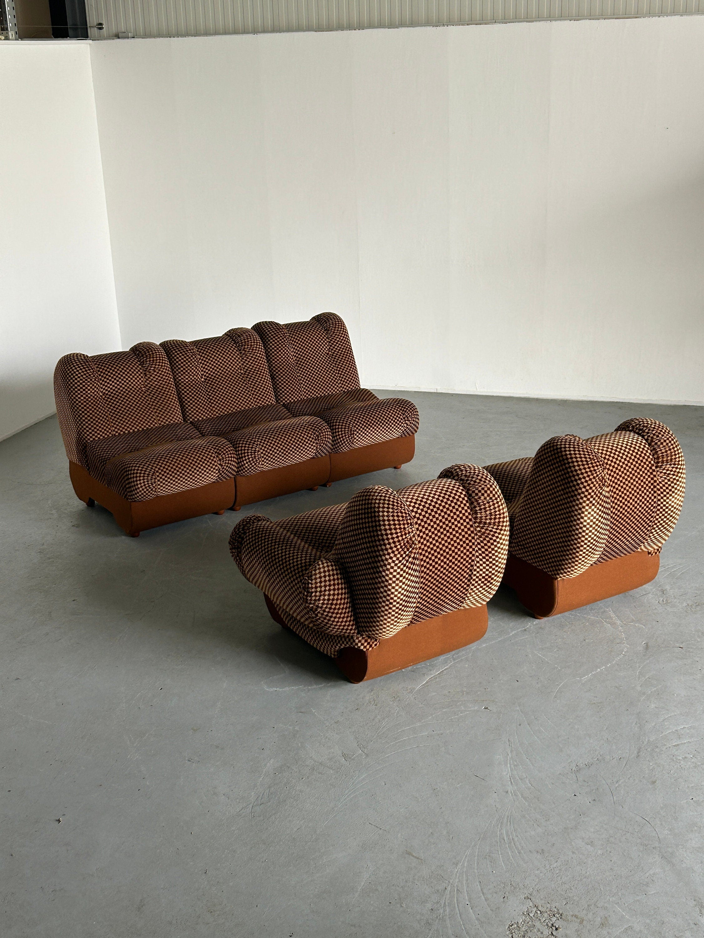 Italian Space Age Cloud Modular Sofa Set in Brown Striped Fabric, 1970s