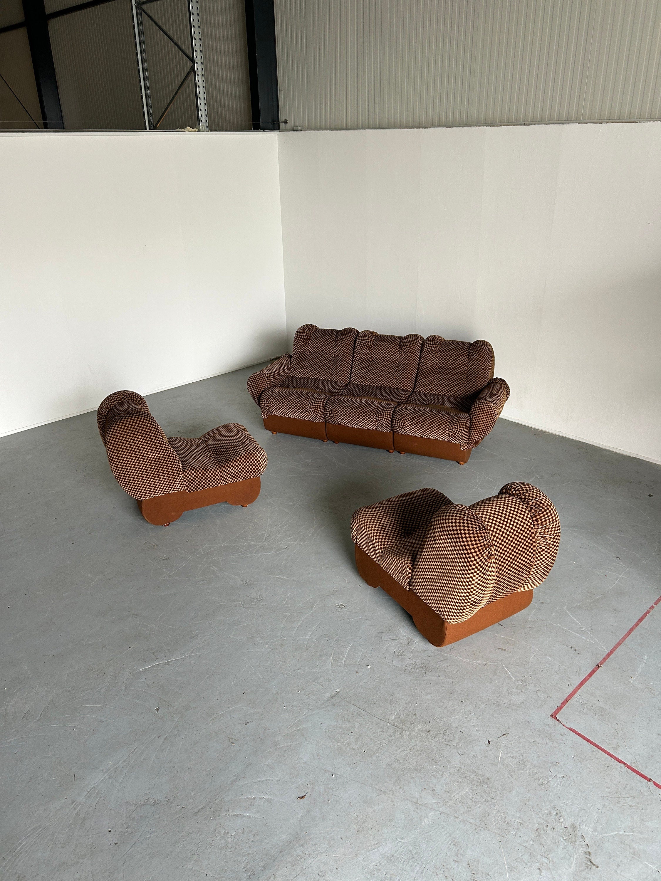 Italian Space Age Cloud Modular Sofa Set in Brown Striped Fabric, 1970s