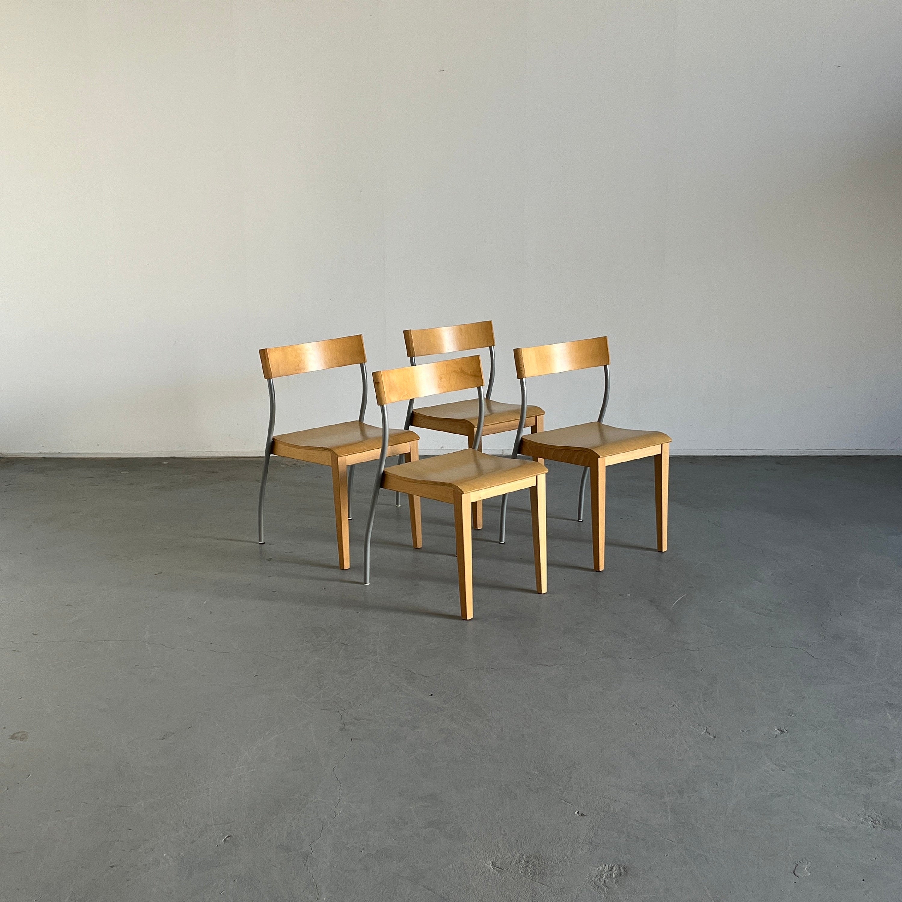 Set of 4 Vintage Ikea &#39;Nordisk&#39; Postmodern Dining Chairs in Steel and Plywood by Tina Christensen for IKEA, 1990s
