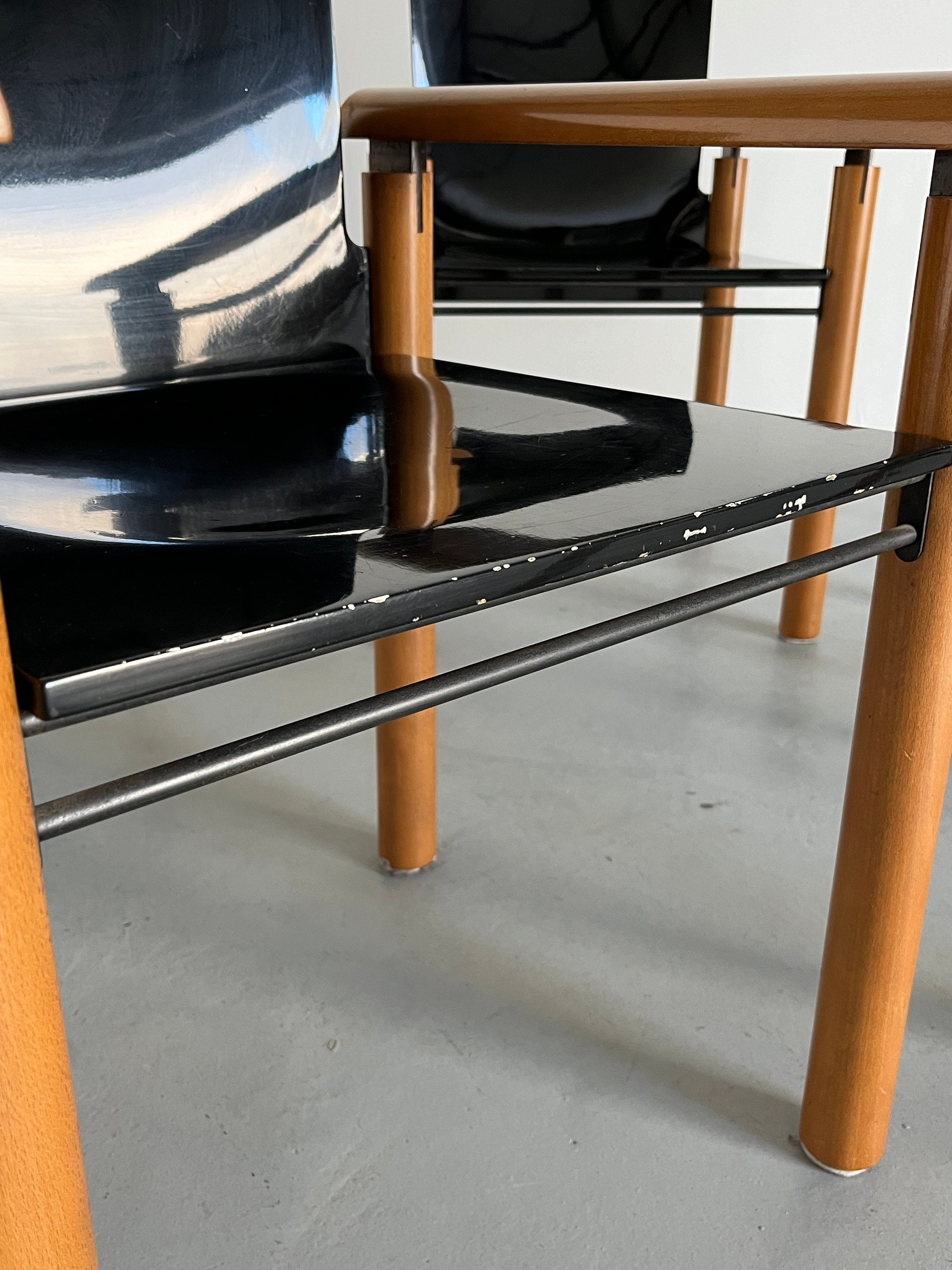 Elegant Modernist Wooden Armchairs in Dark Gloss Finish, Attributed to Artelano, 1970s