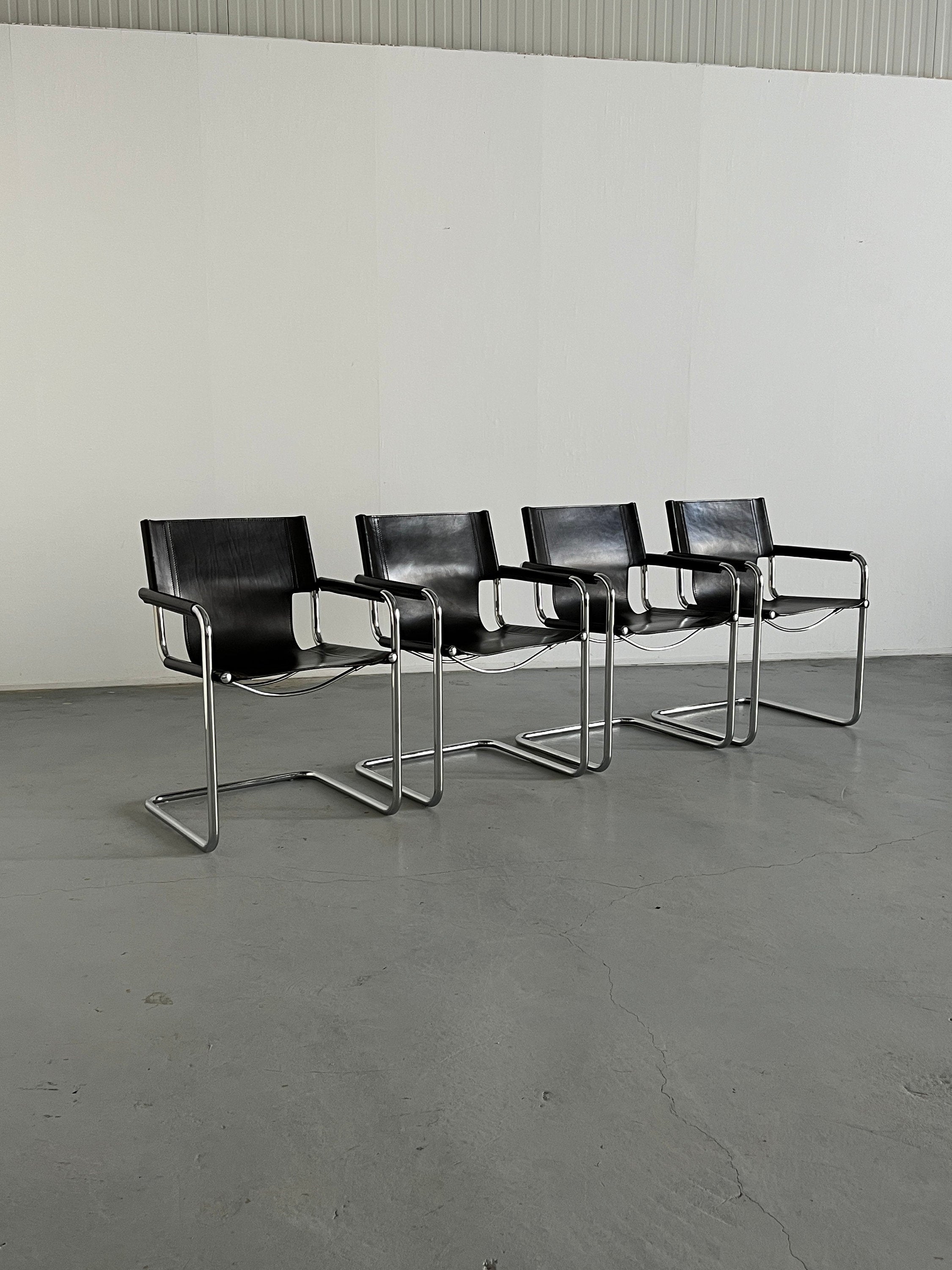 Leather Cantilever Armchairs in Style of Matteo Grassi, 1980s