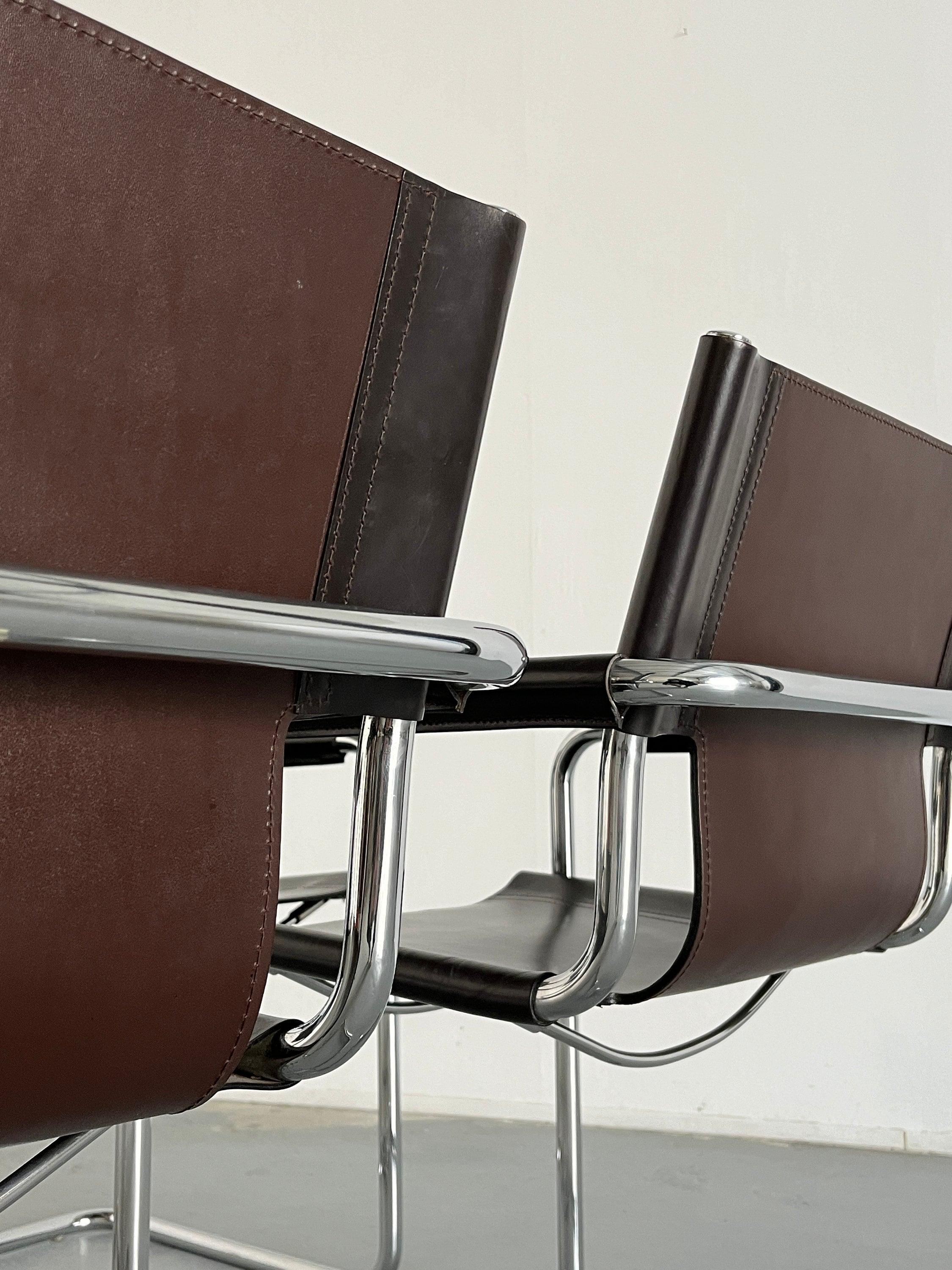 Leather Cantilever Armchairs in Style of Matteo Grassi, 1980s