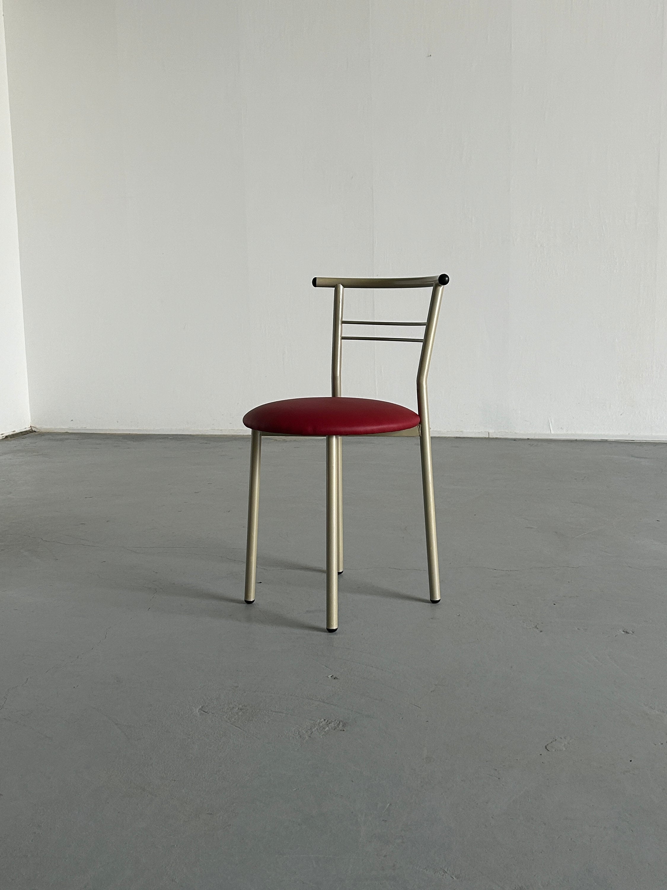 Memphis Style Metal Chair with Red Faux Leather Upholstery, 1980s