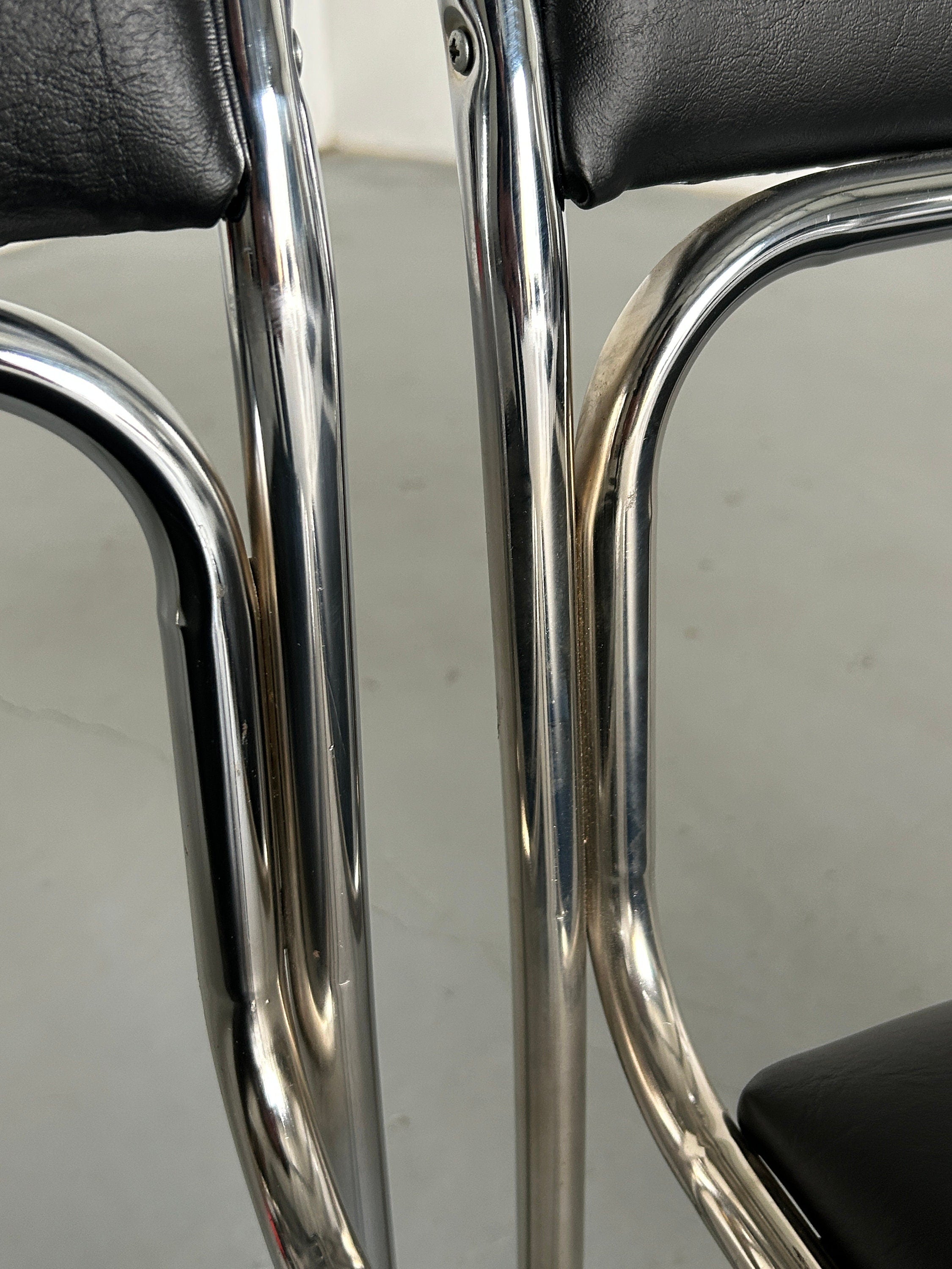 Bauhaus Chrome Tubular Steel and Black Chrome Leather Chairs