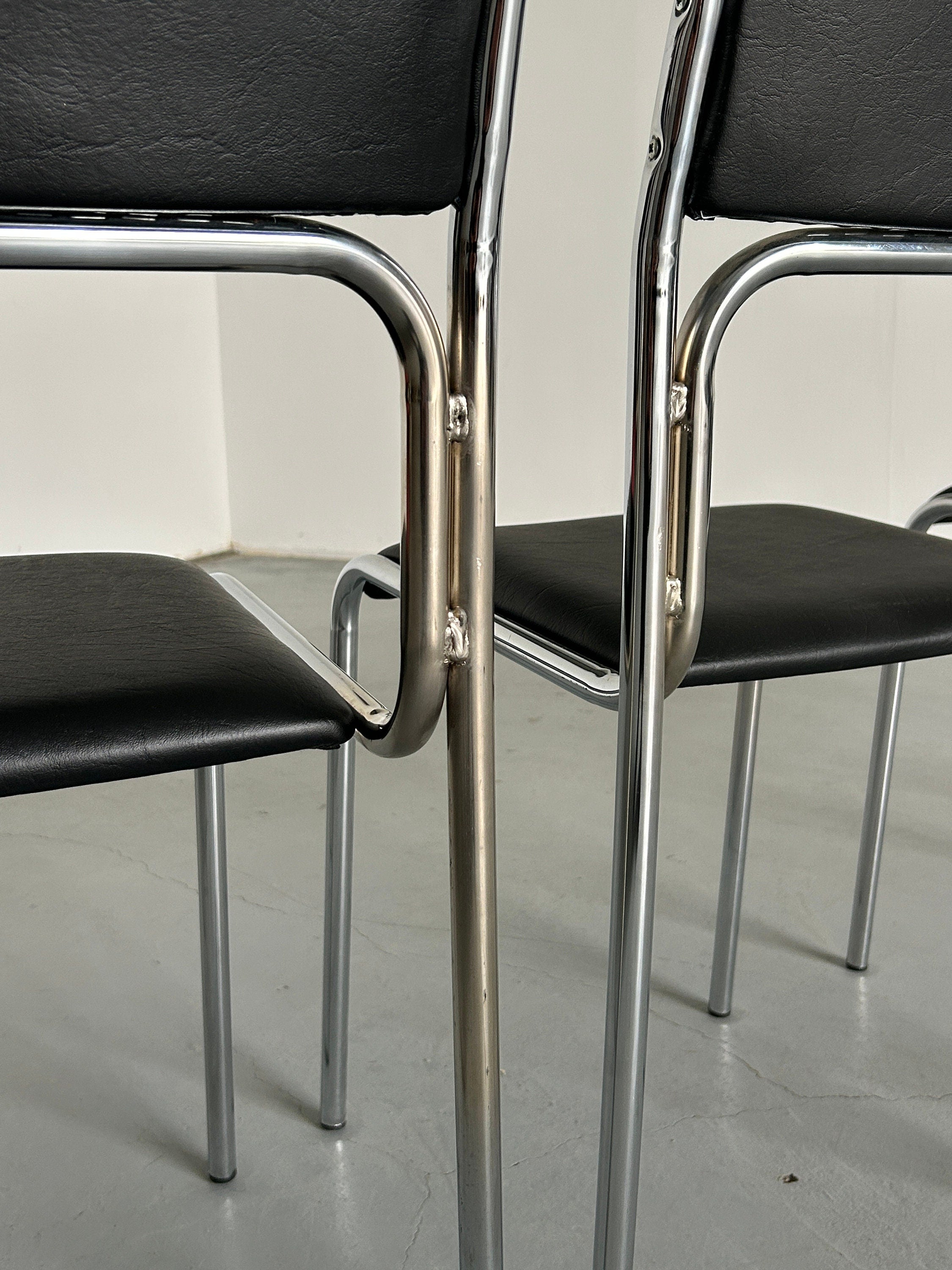Bauhaus Chrome Tubular Steel and Black Chrome Leather Chairs