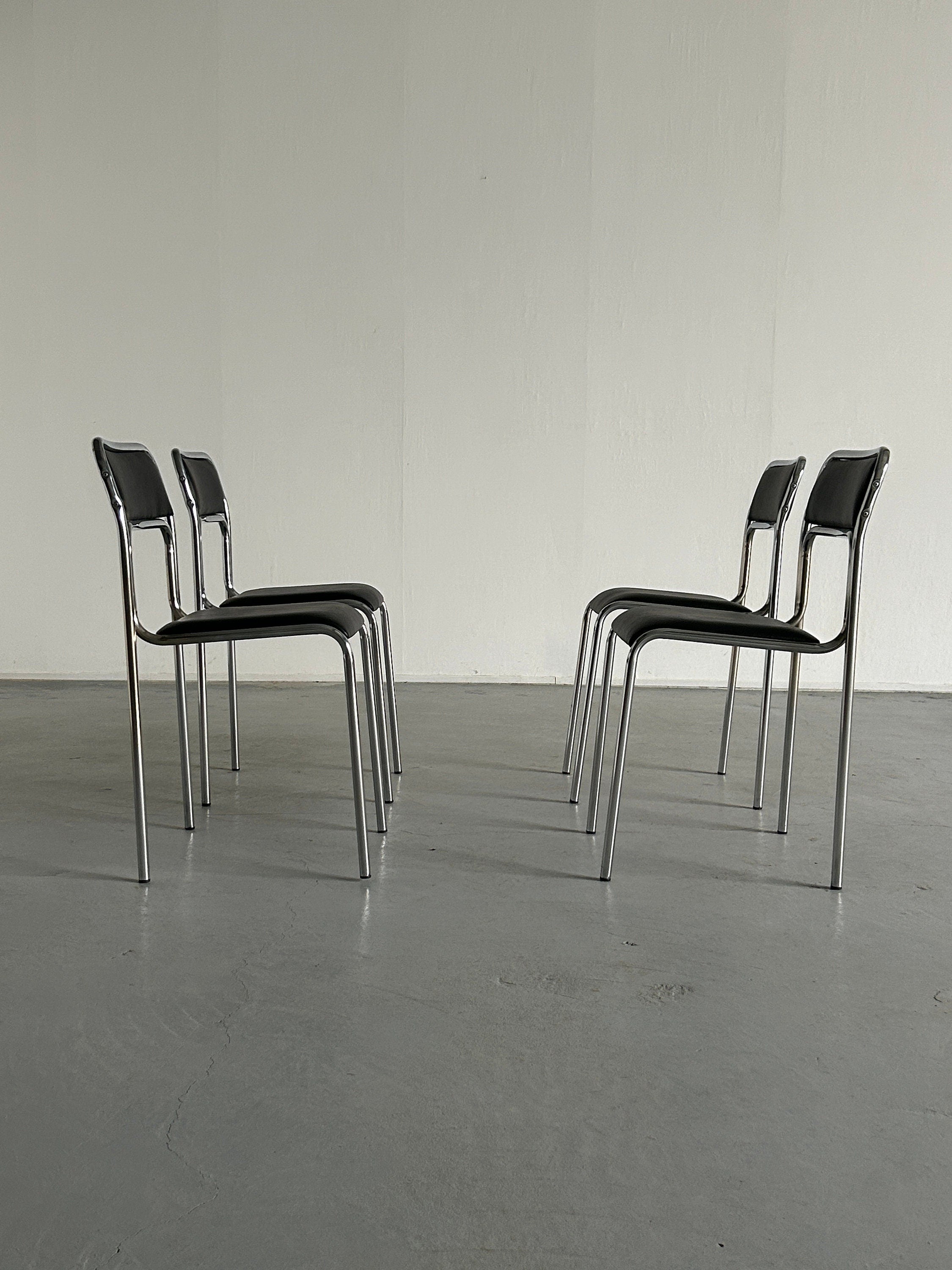 Bauhaus Chrome Tubular Steel and Black Chrome Leather Chairs