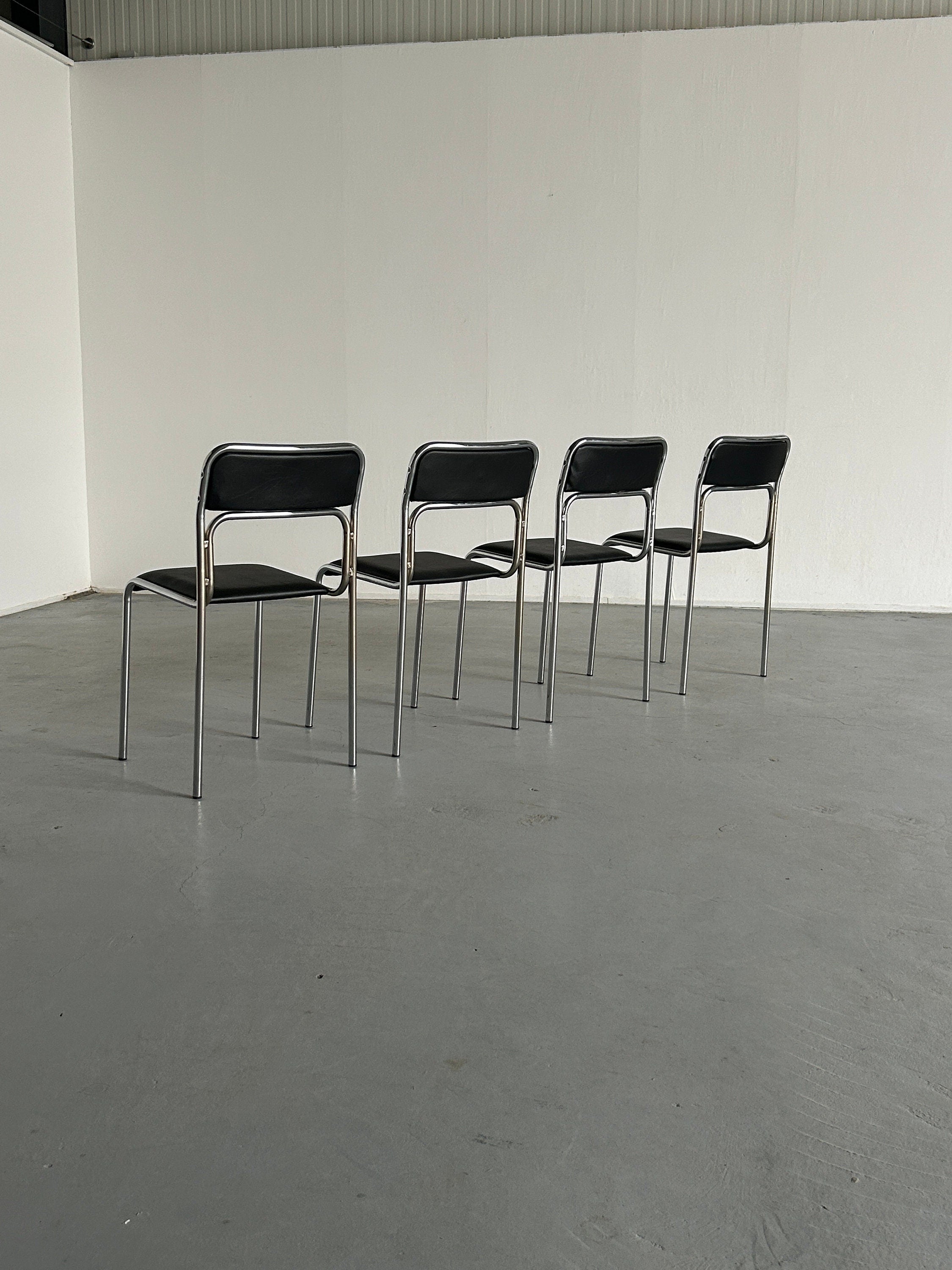 Bauhaus Chrome Tubular Steel and Black Chrome Leather Chairs