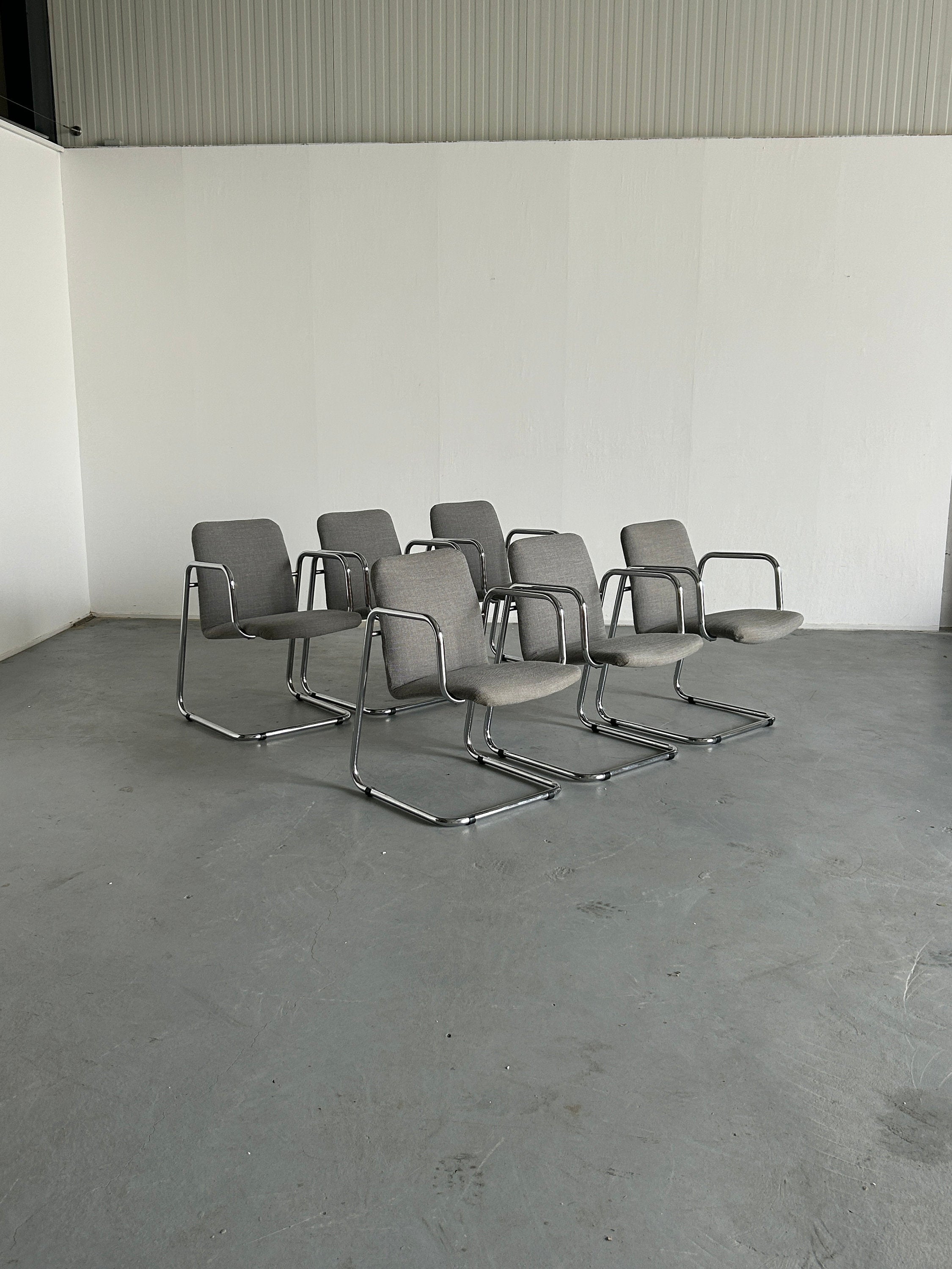 Italian Space Age Chromed Tubular Steel Cantilever Chairs, 1970s