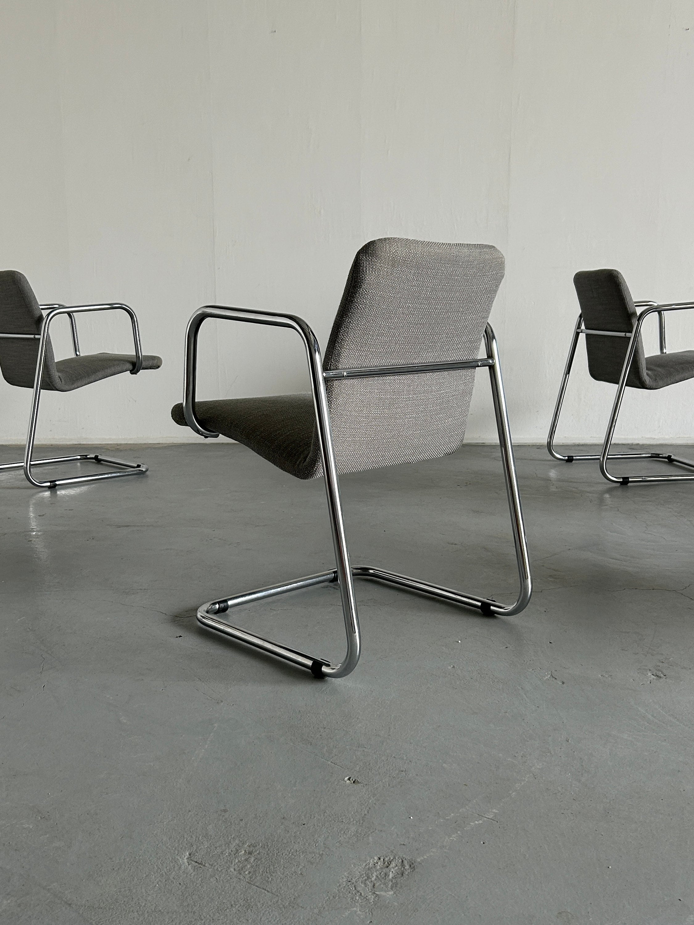 Italian Space Age Chromed Tubular Steel Cantilever Chairs, 1970s