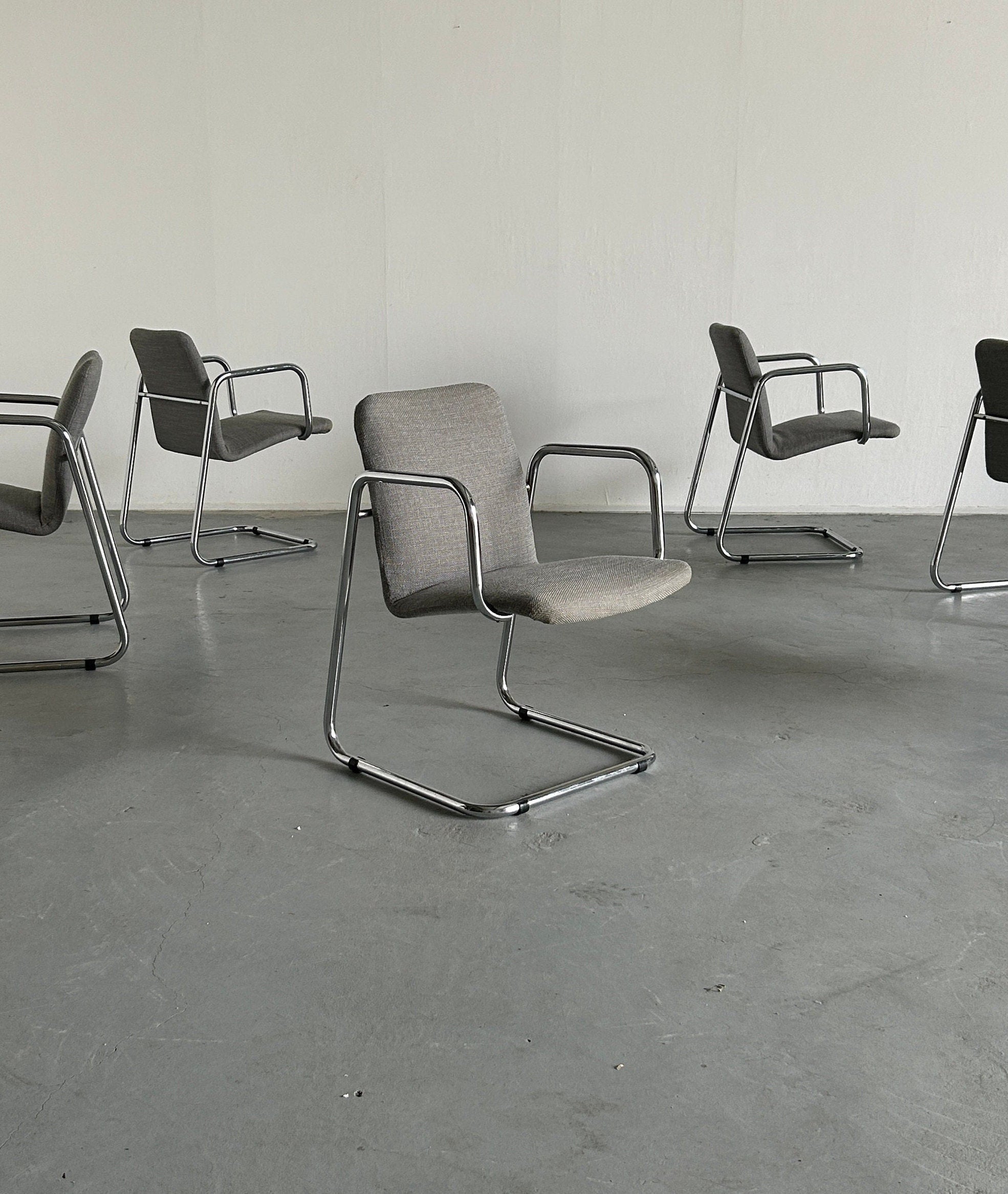 Italian Space Age Chromed Tubular Steel Cantilever Chairs, 1970s